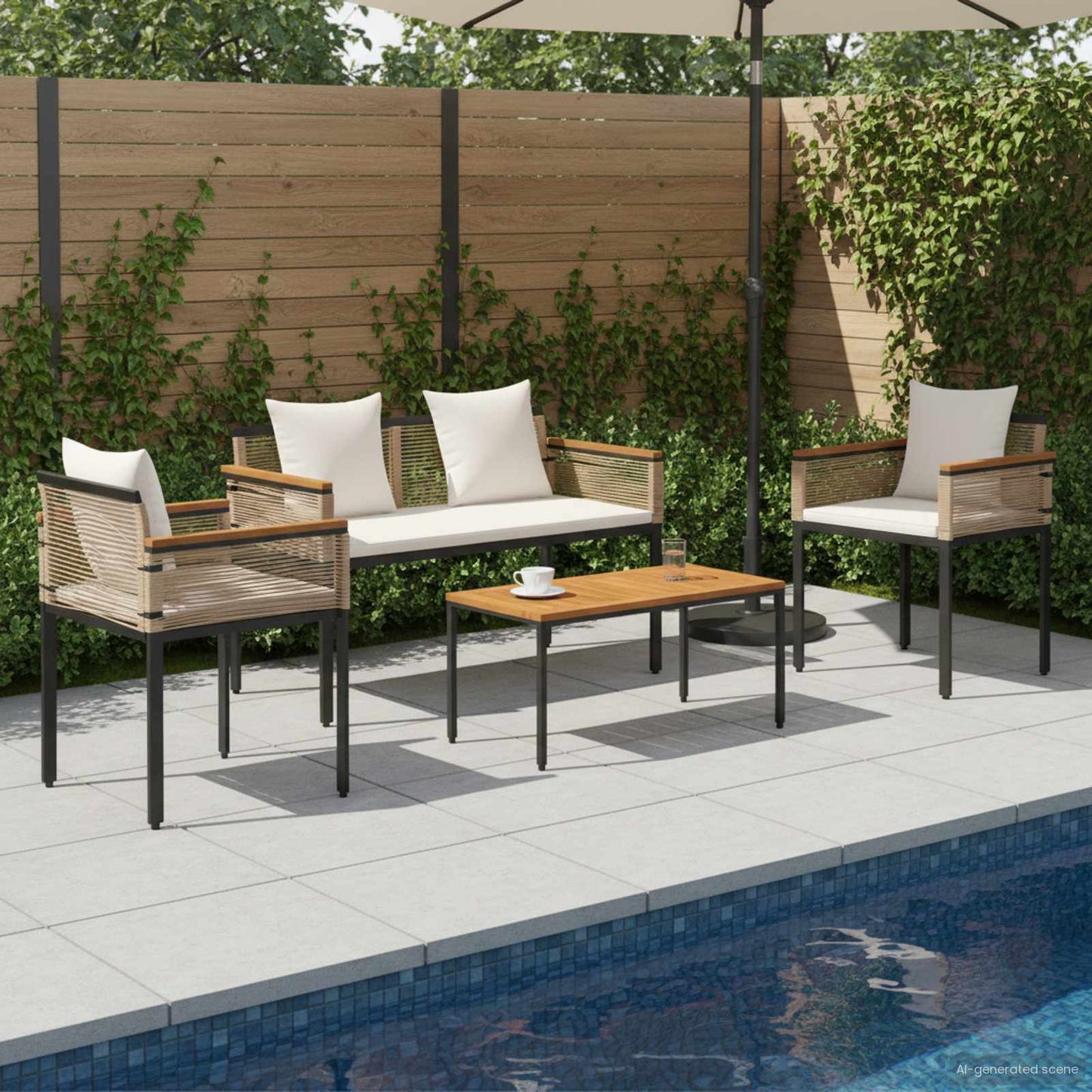 Outdoor Furniture Set Beige and Cream White Poly Rattan