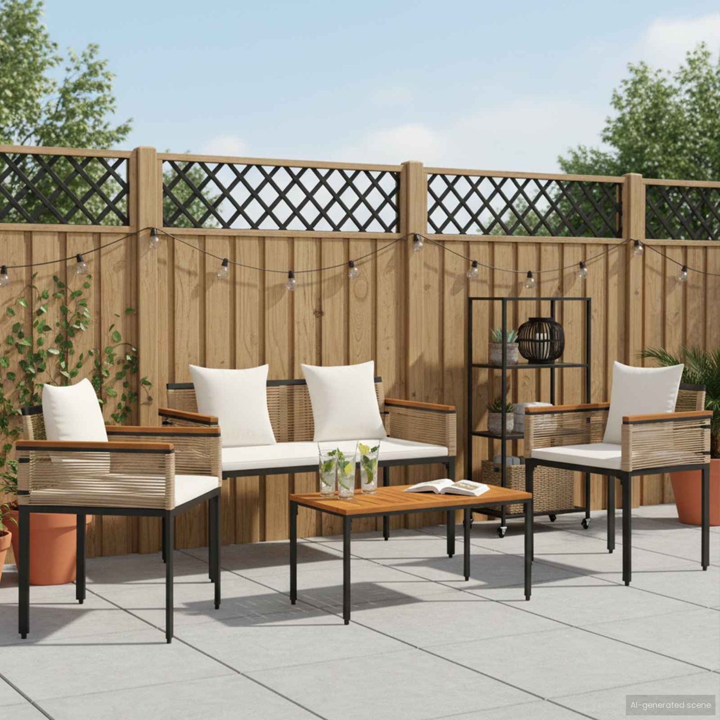Outdoor Furniture Set Beige and Cream White Poly Rattan