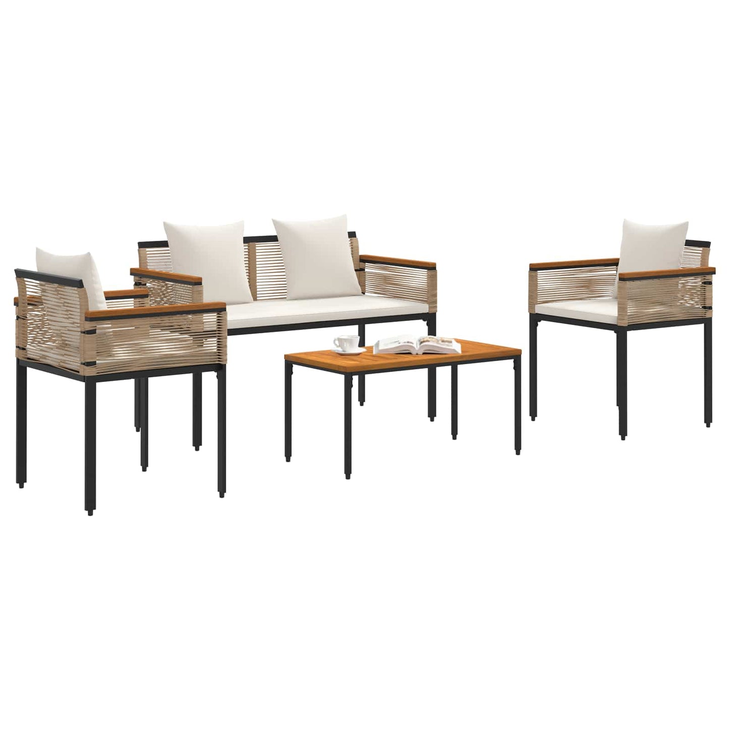 Outdoor Furniture Set Beige and Cream White Poly Rattan