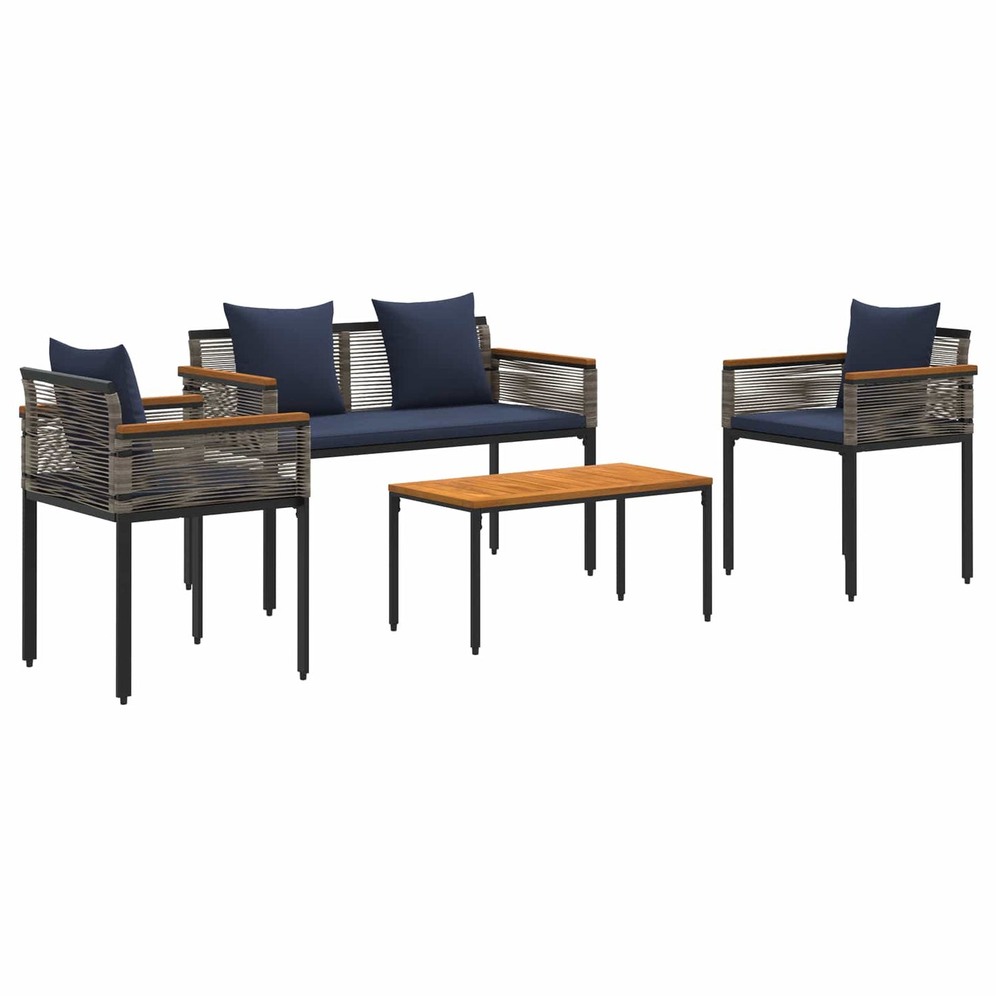 Outdoor Furniture Set Grey and Navy Blue Poly Rattan