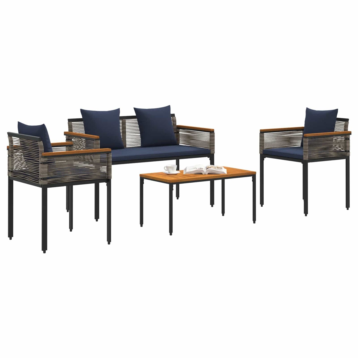 Outdoor Furniture Set Grey and Navy Blue Poly Rattan