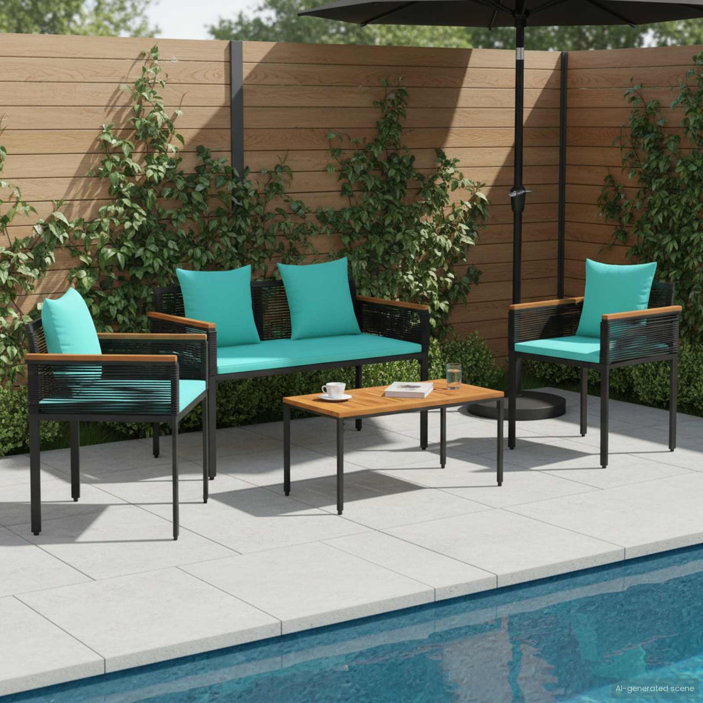 Outdoor Furniture Set Black and Turquoise Poly Rattan