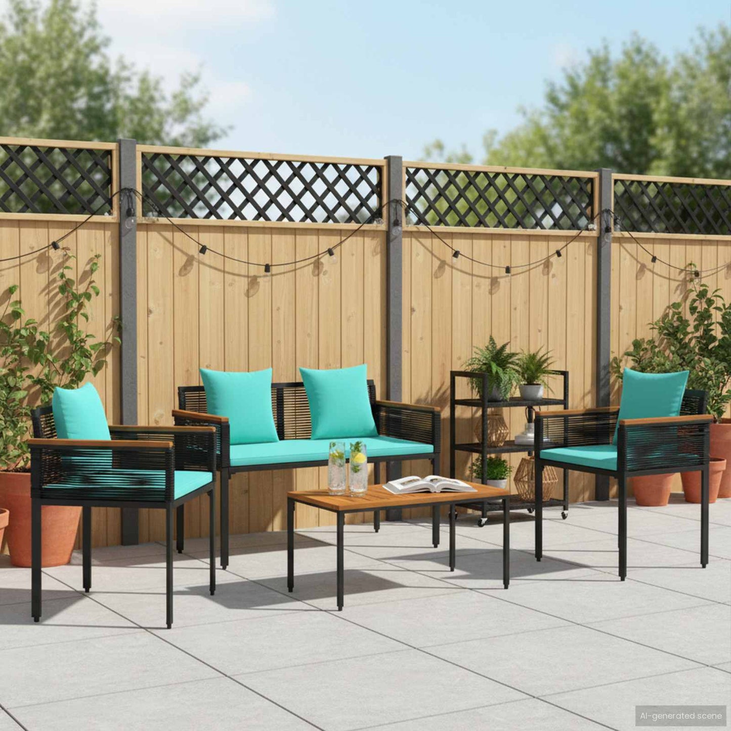 Outdoor Furniture Set Black and Turquoise Poly Rattan