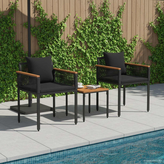 Outdoor Furniture Set with Cushion 3 pcs Black PE Rattan