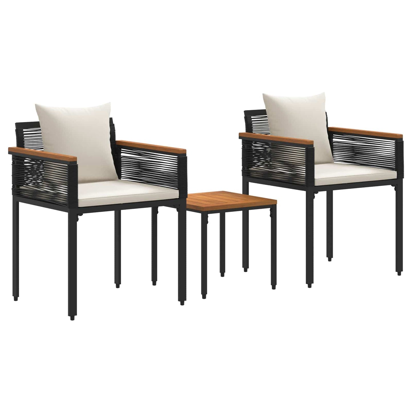 Outdoor Furniture Set 3 pcs Black and Cream White PE Rattan