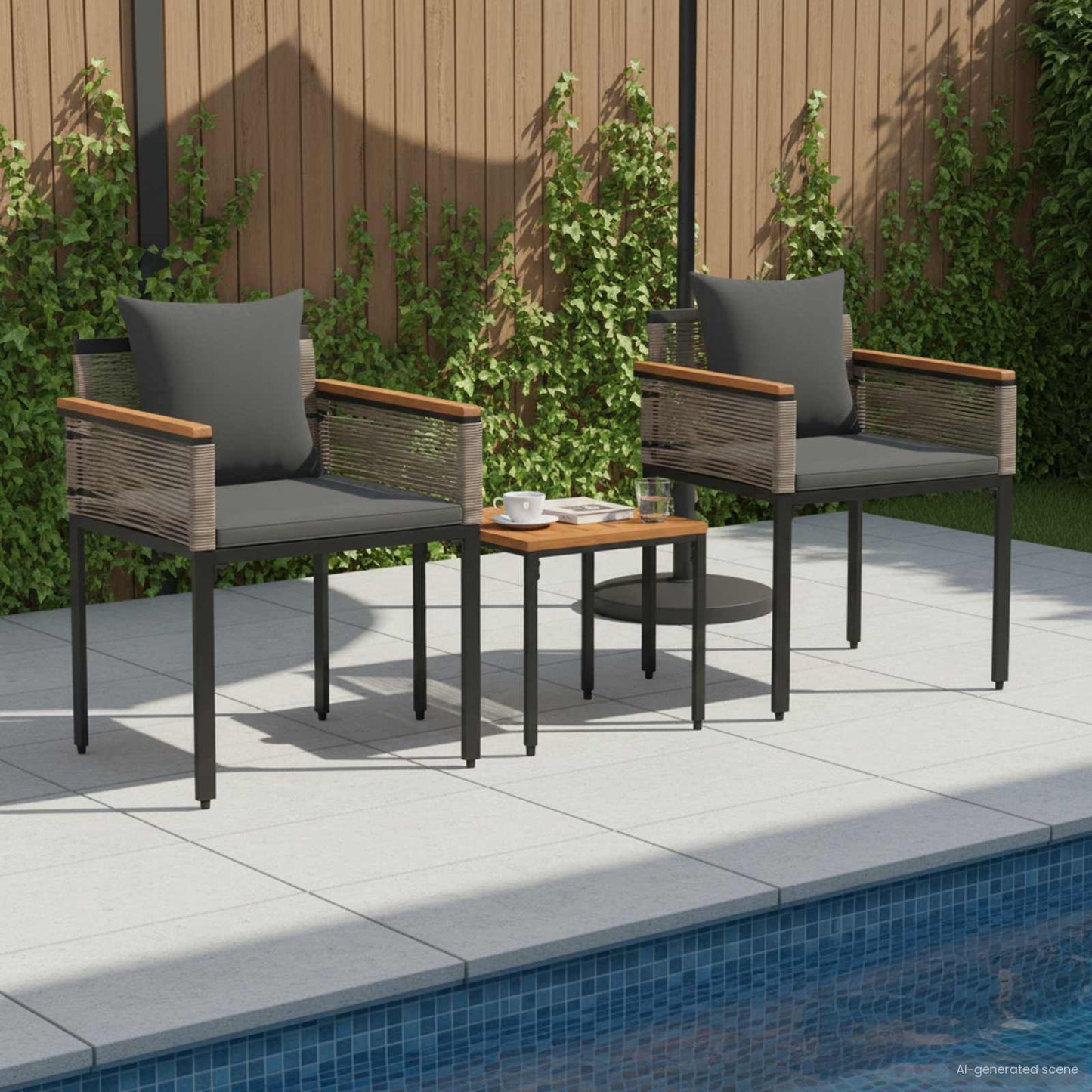Outdoor Furniture Set 3 pcs Grey and Dark Grey PE Rattan