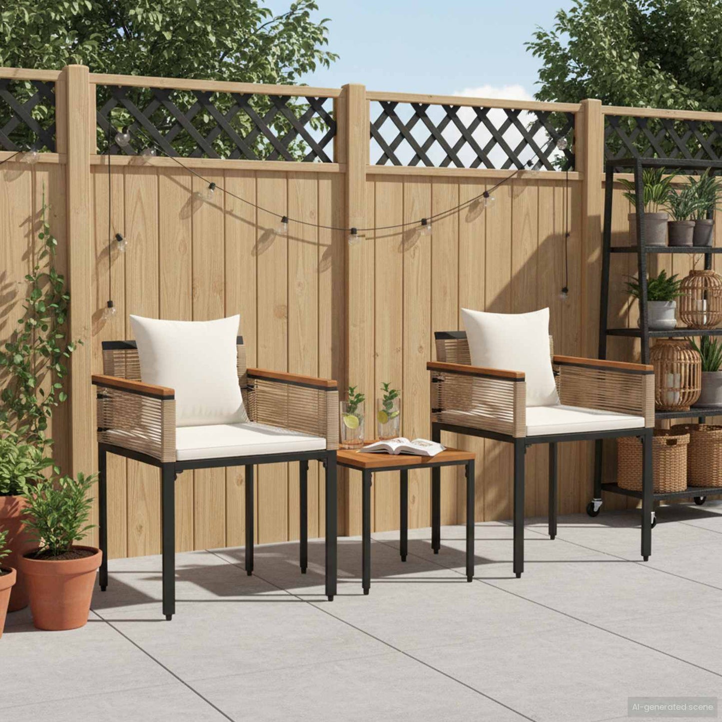 Outdoor Furniture Set Beige and Cream White Poly Rattan