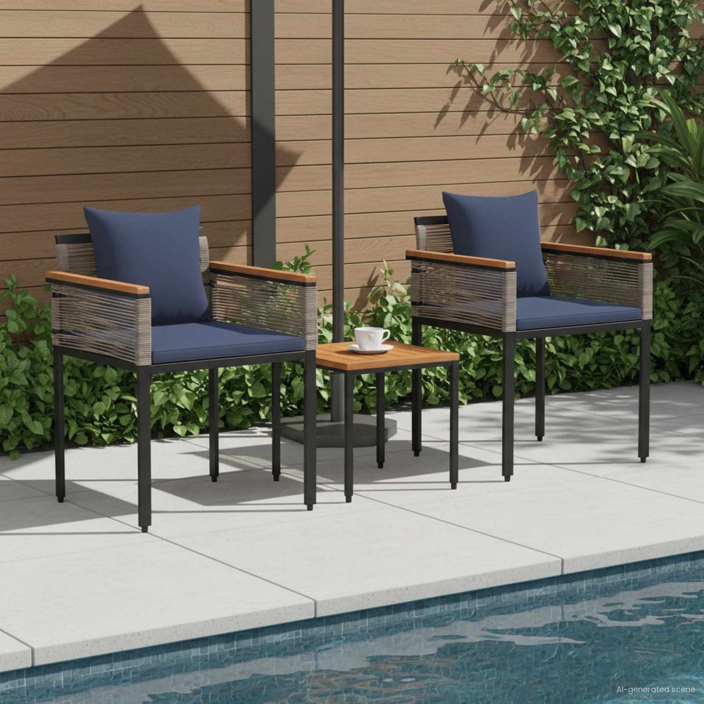 Outdoor Furniture Set Grey and Navy Blue Poly Rattan