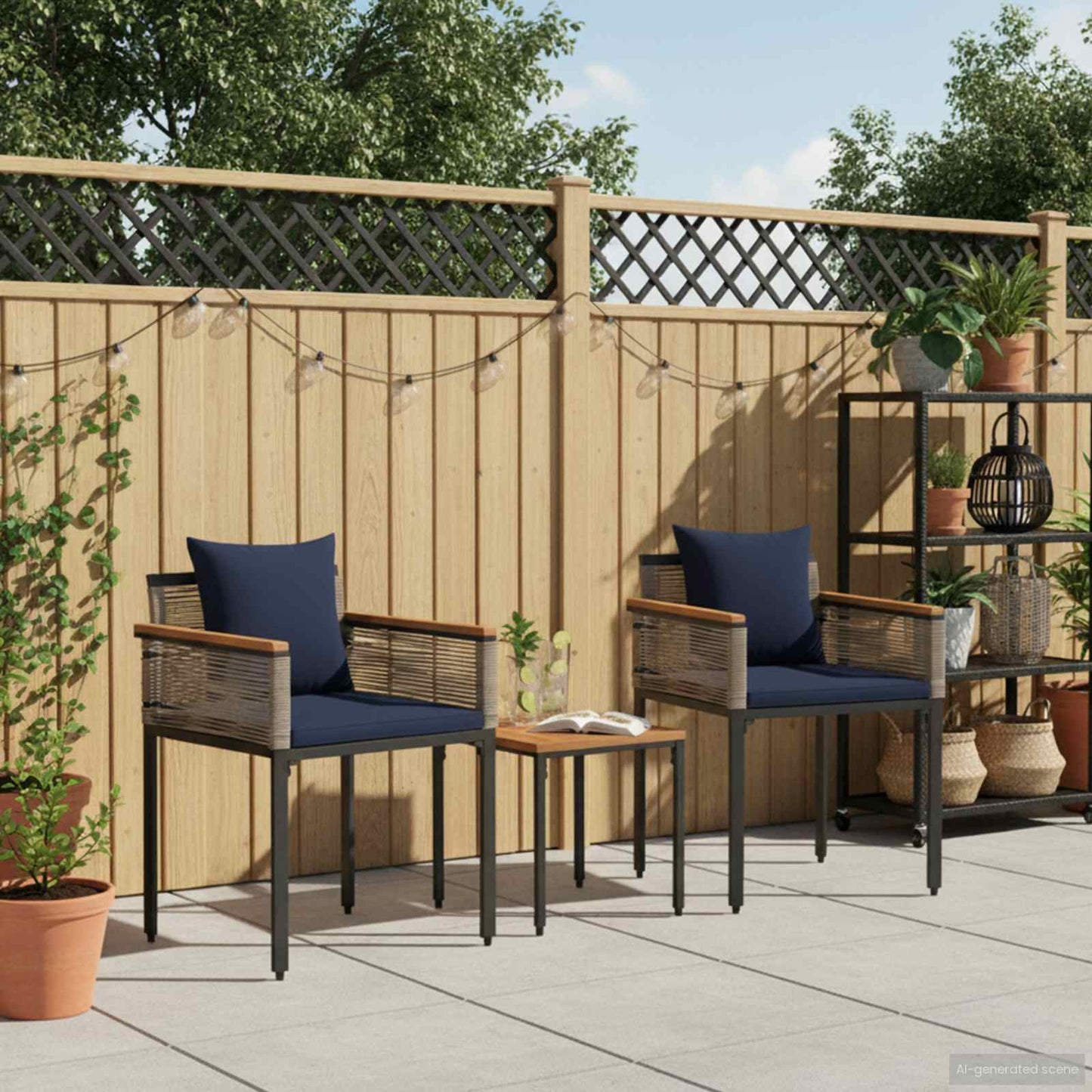 Outdoor Furniture Set Grey and Navy Blue Poly Rattan