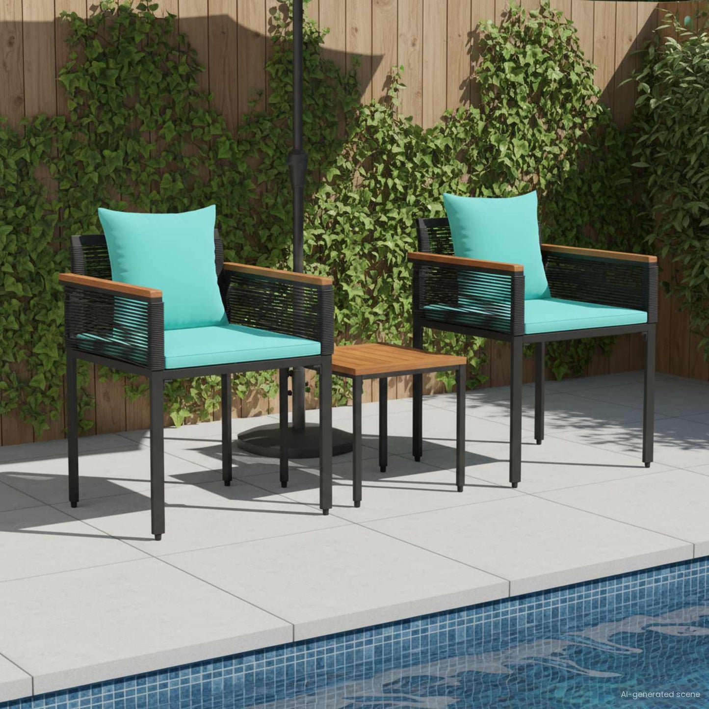 Outdoor Furniture Set Black and Turquoise Poly Rattan