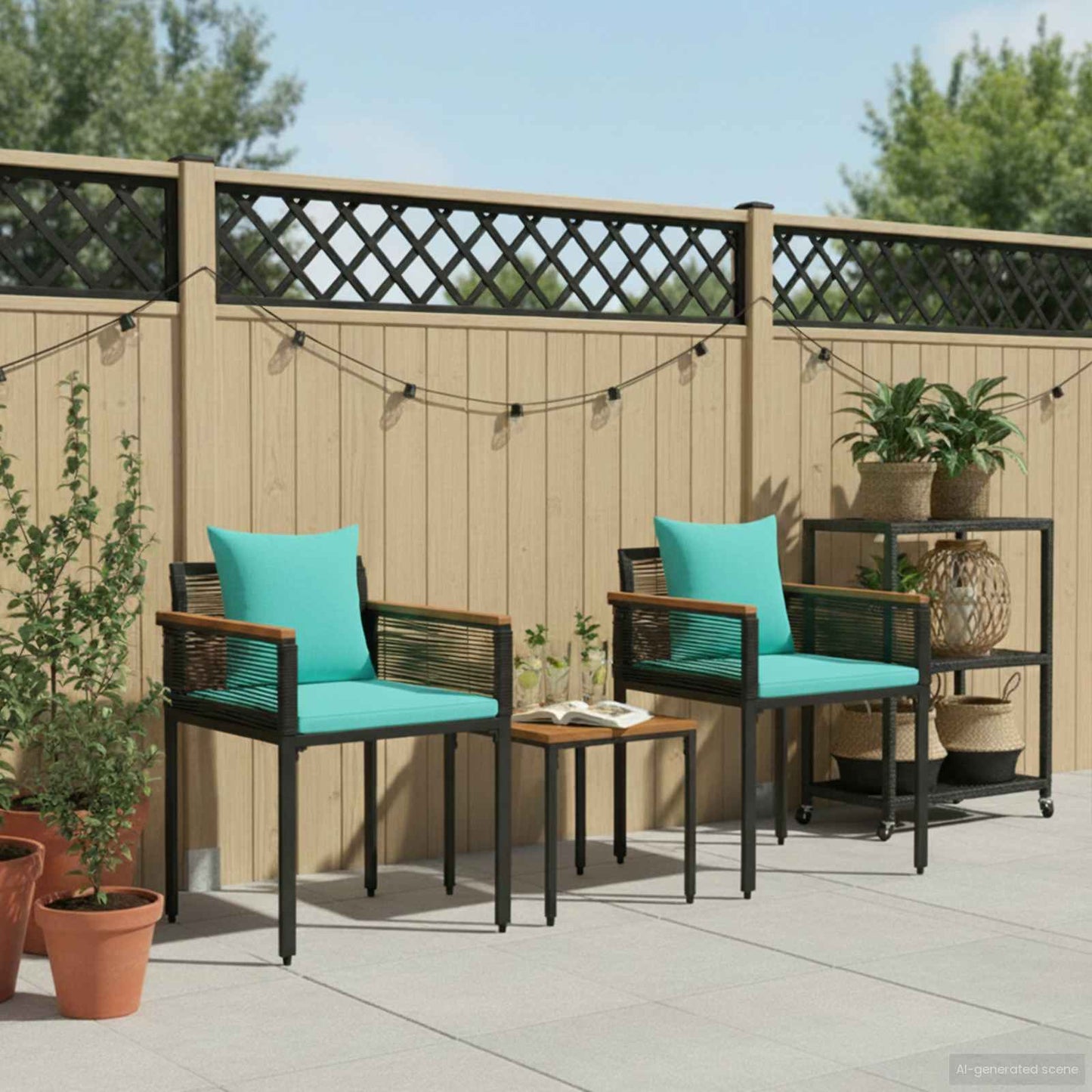 Outdoor Furniture Set Black and Turquoise Poly Rattan