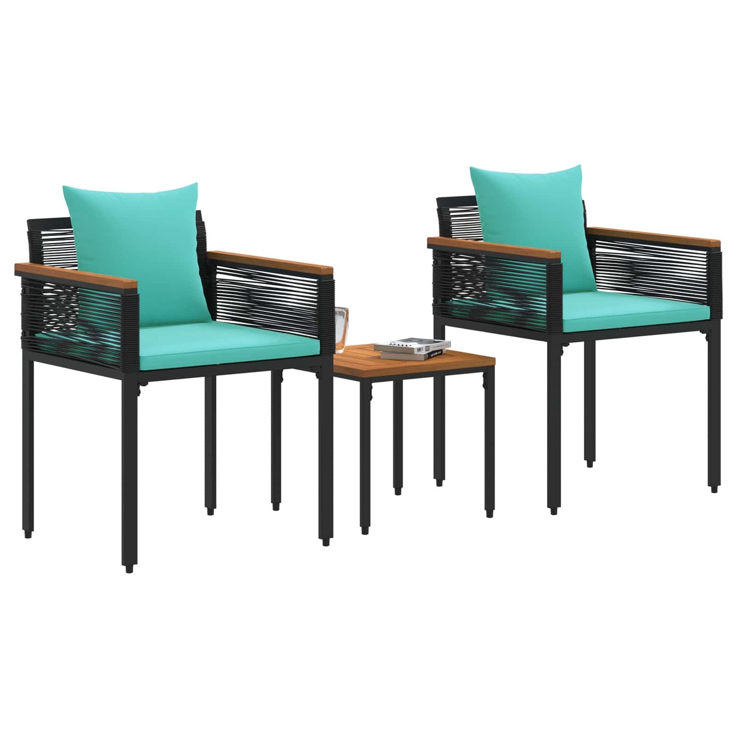 Outdoor Furniture Set Black and Turquoise Poly Rattan