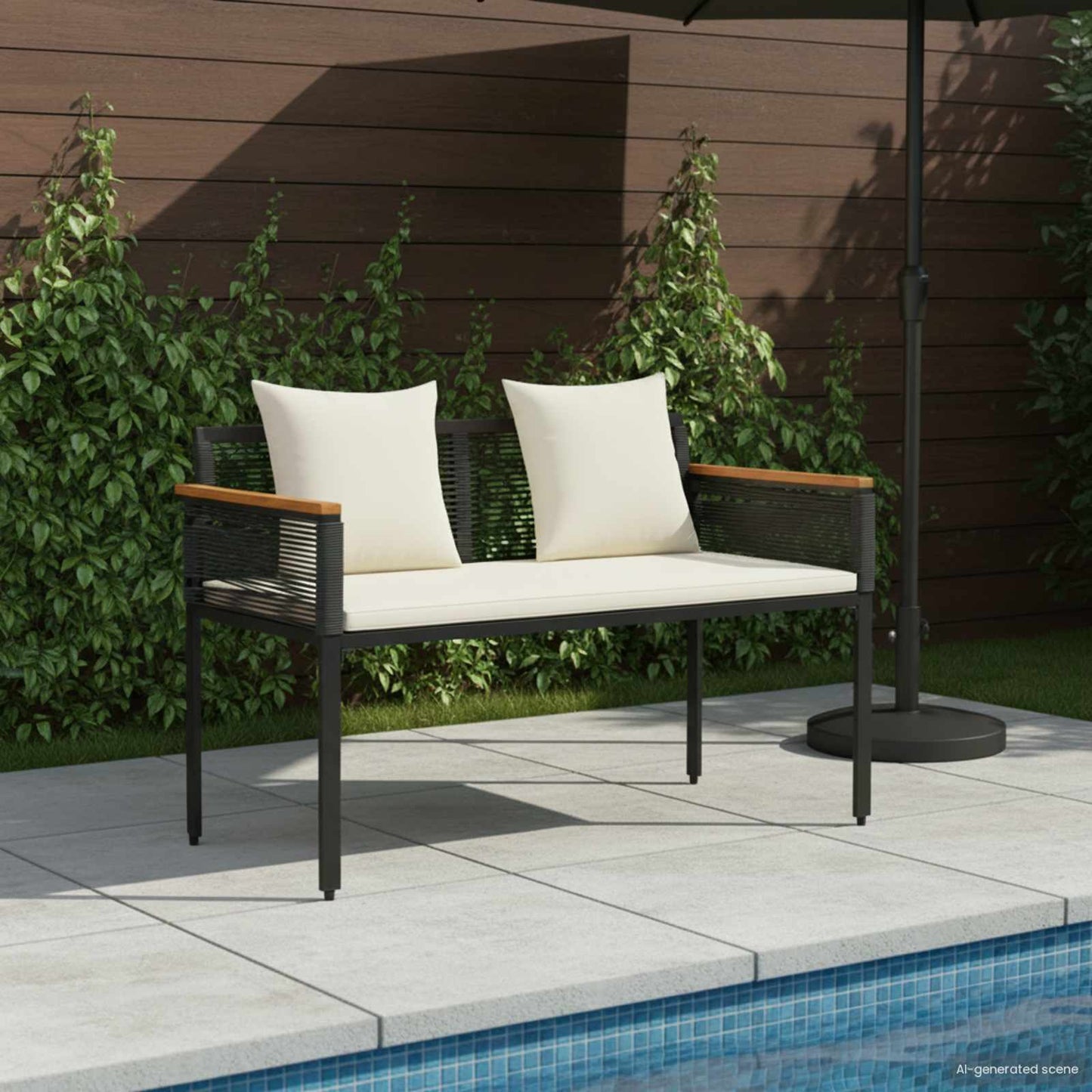 Outdoor Bench Black and Cream White 117 x 54 x 74.5 cm