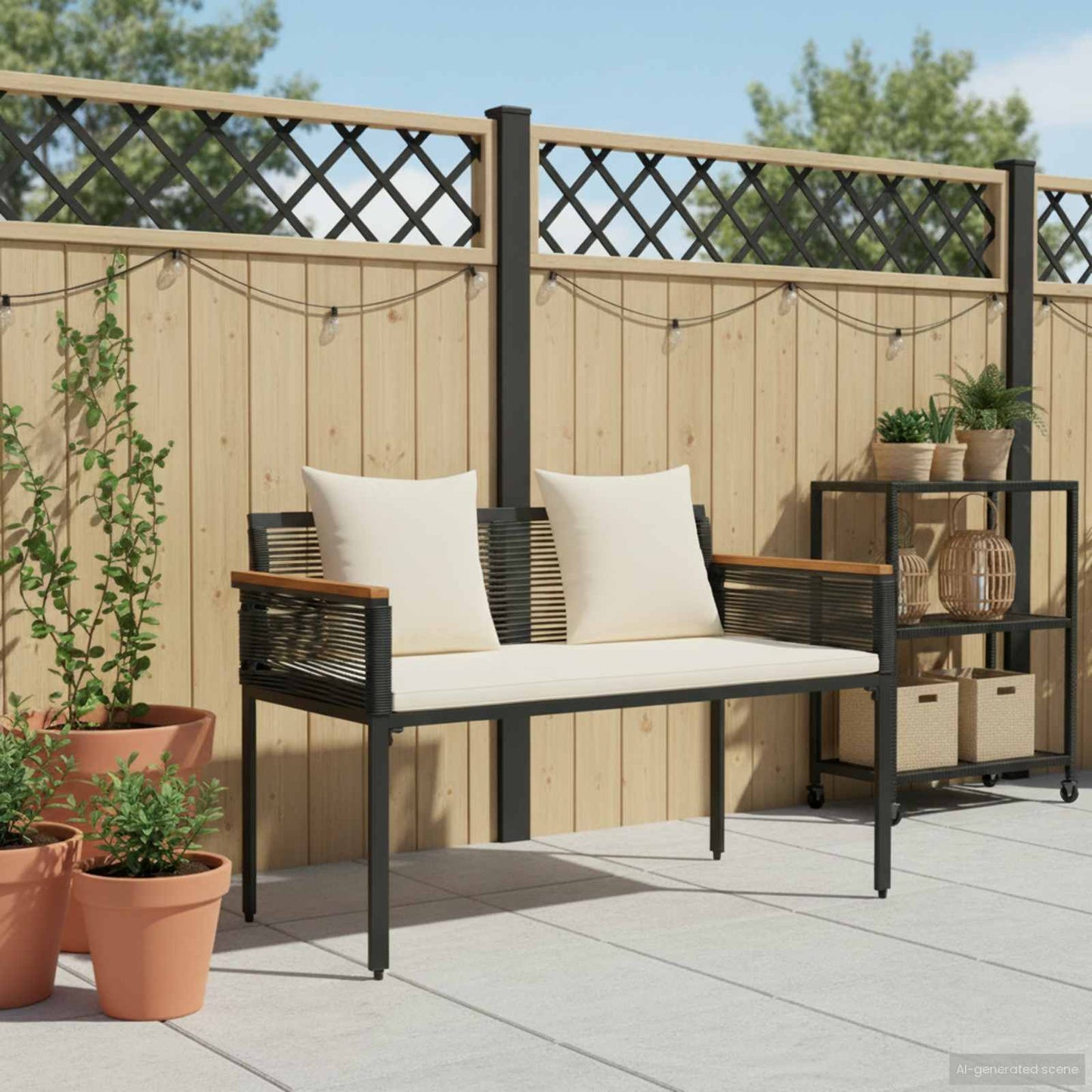 Outdoor Bench Black and Cream White 117 x 54 x 74.5 cm