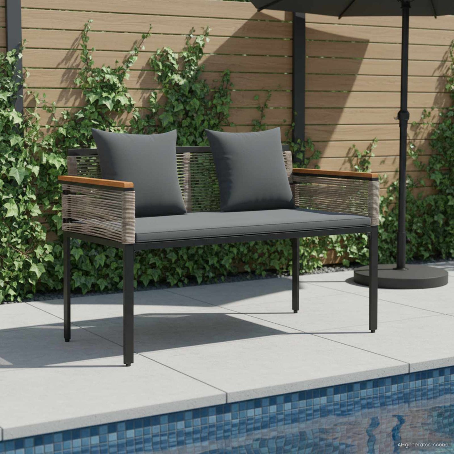 Outdoor Bench Grey and Dark Grey 117 x 54 x 74.5 cm Poly Rattan