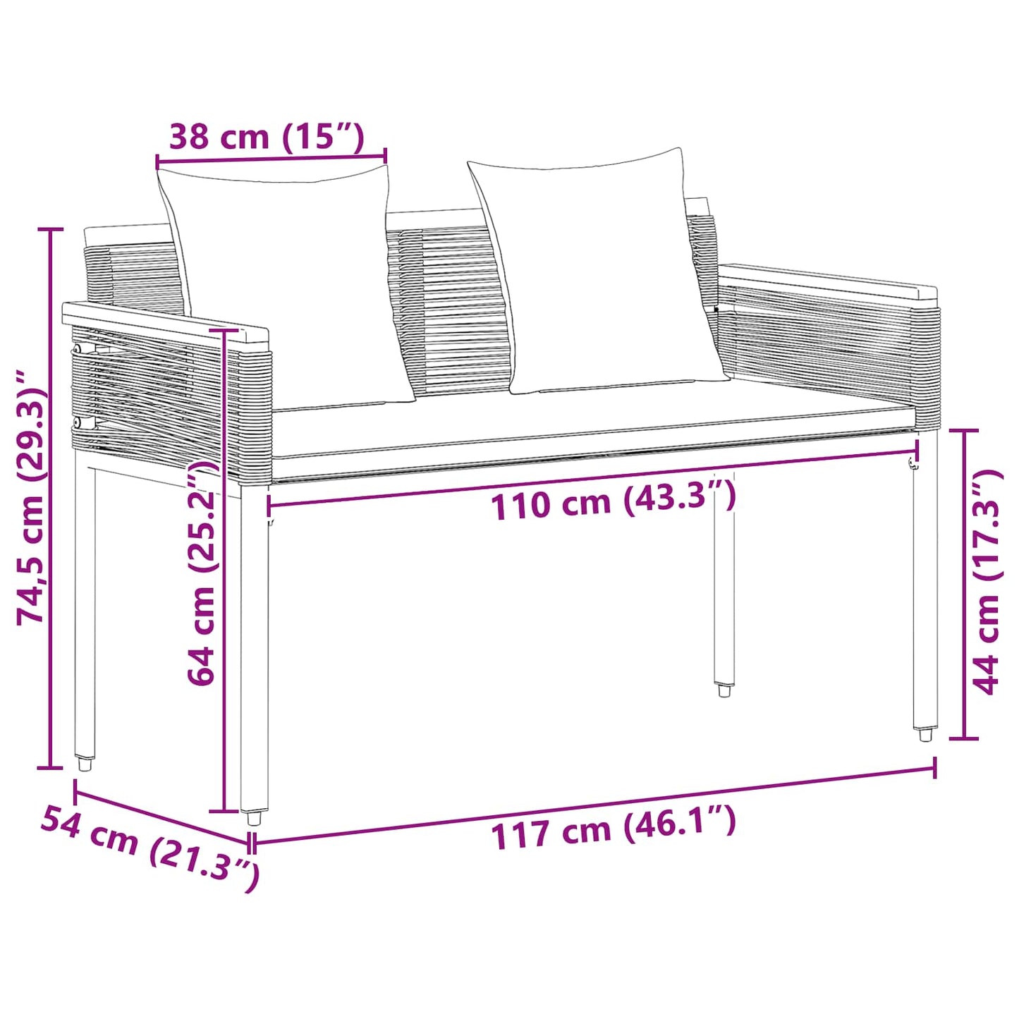 Outdoor Bench Beige and Cream White 117 x 54 x 74.5 cm
