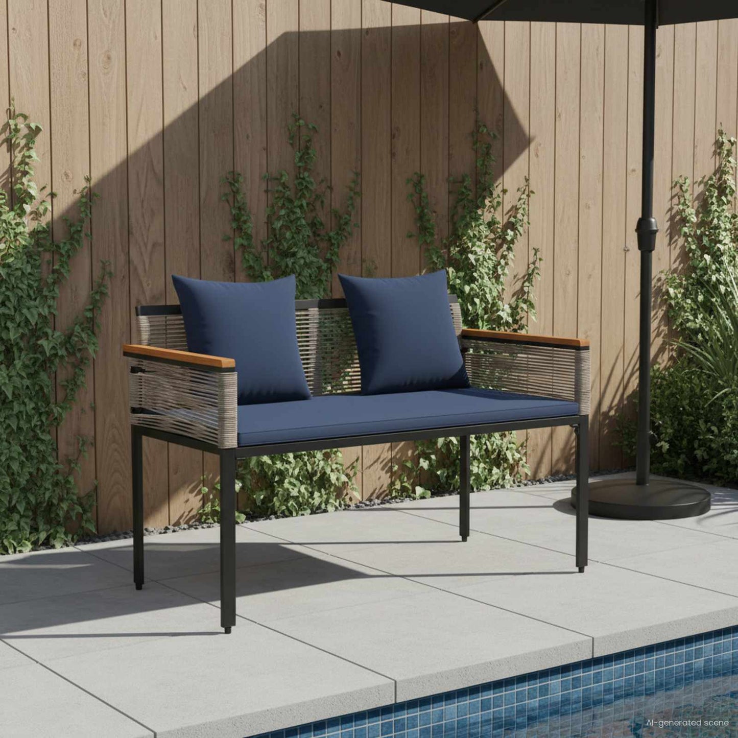 Outdoor Bench Grey and Navy Blue 117 x 54 x 74.5 cm Poly Rattan