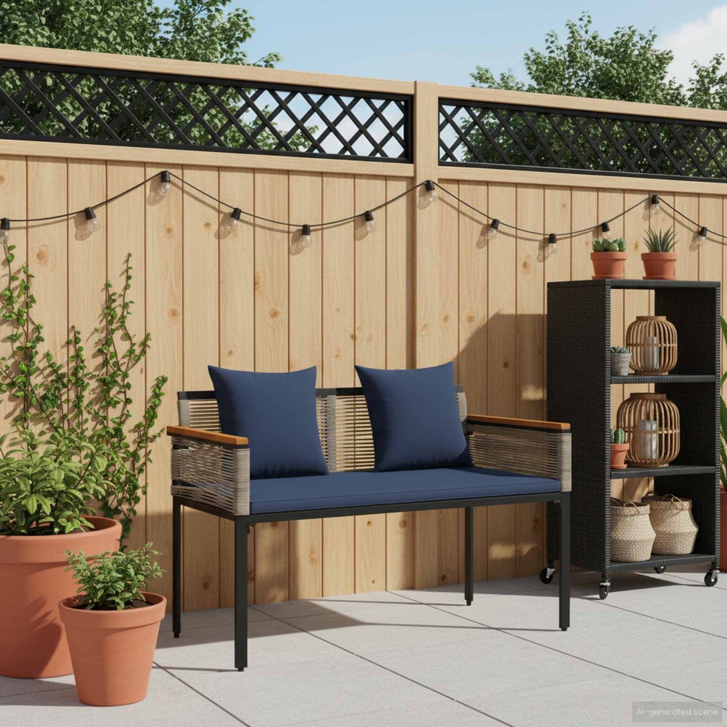 Outdoor Bench Grey and Navy Blue 117 x 54 x 74.5 cm Poly Rattan
