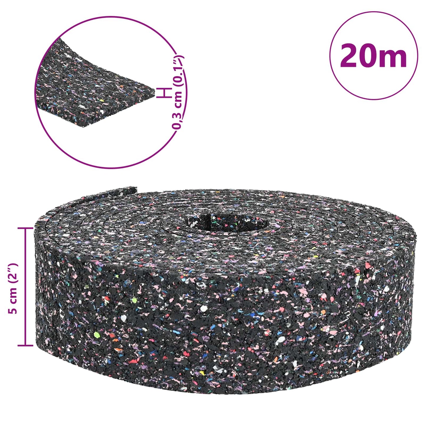 Rubber Granulate Roll Black 200 x 5 x 0.3 cm Rubber