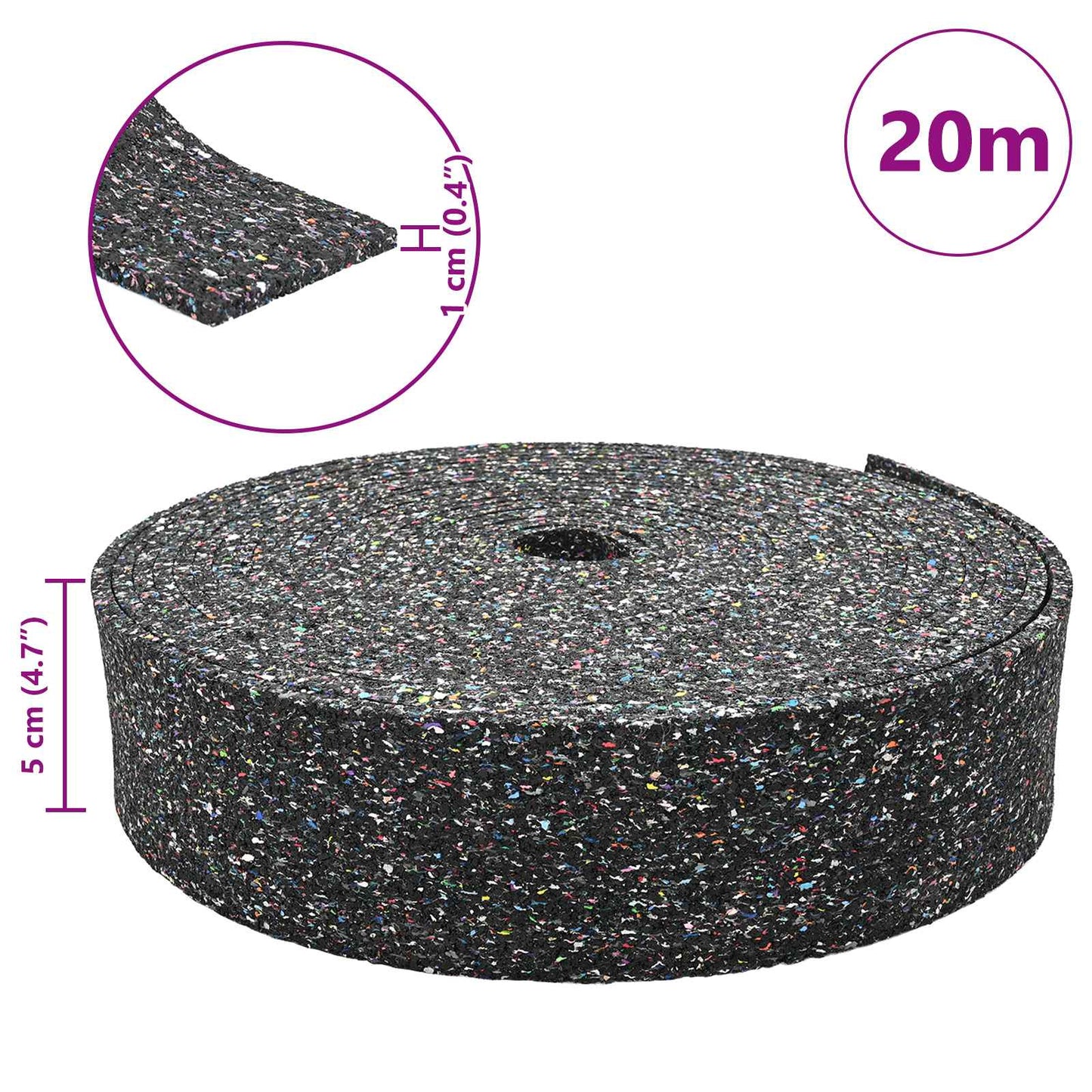 Rubber Granulate Roll Black 2000 x 5 x 1 cm Rubber