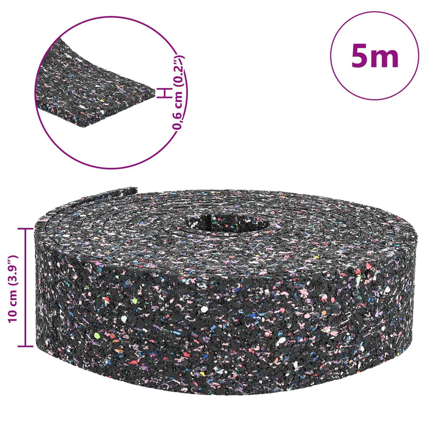 Rubber Granulate Roll Black 500 x 10 x 0.6 cm Rubber