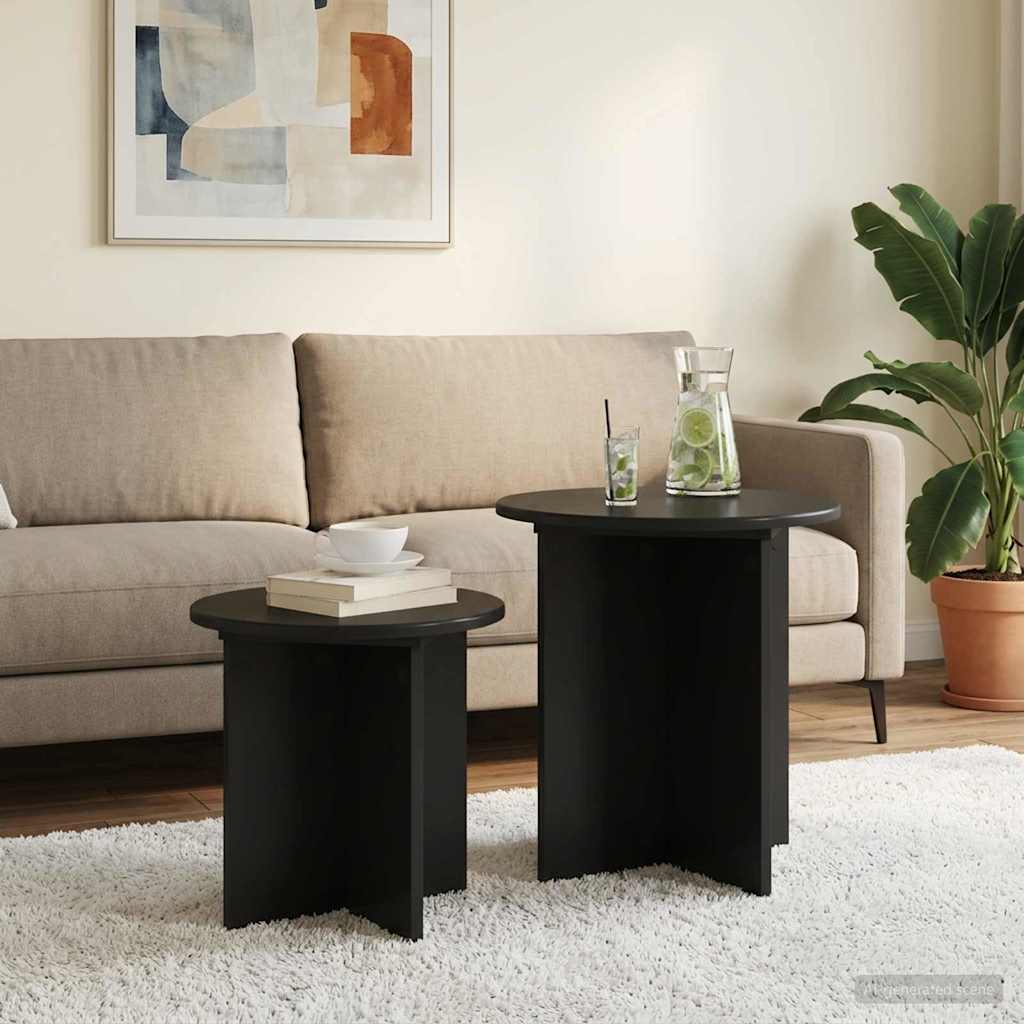 Side Table Set with Storage 2 pcs Black Oak Engineered Wood