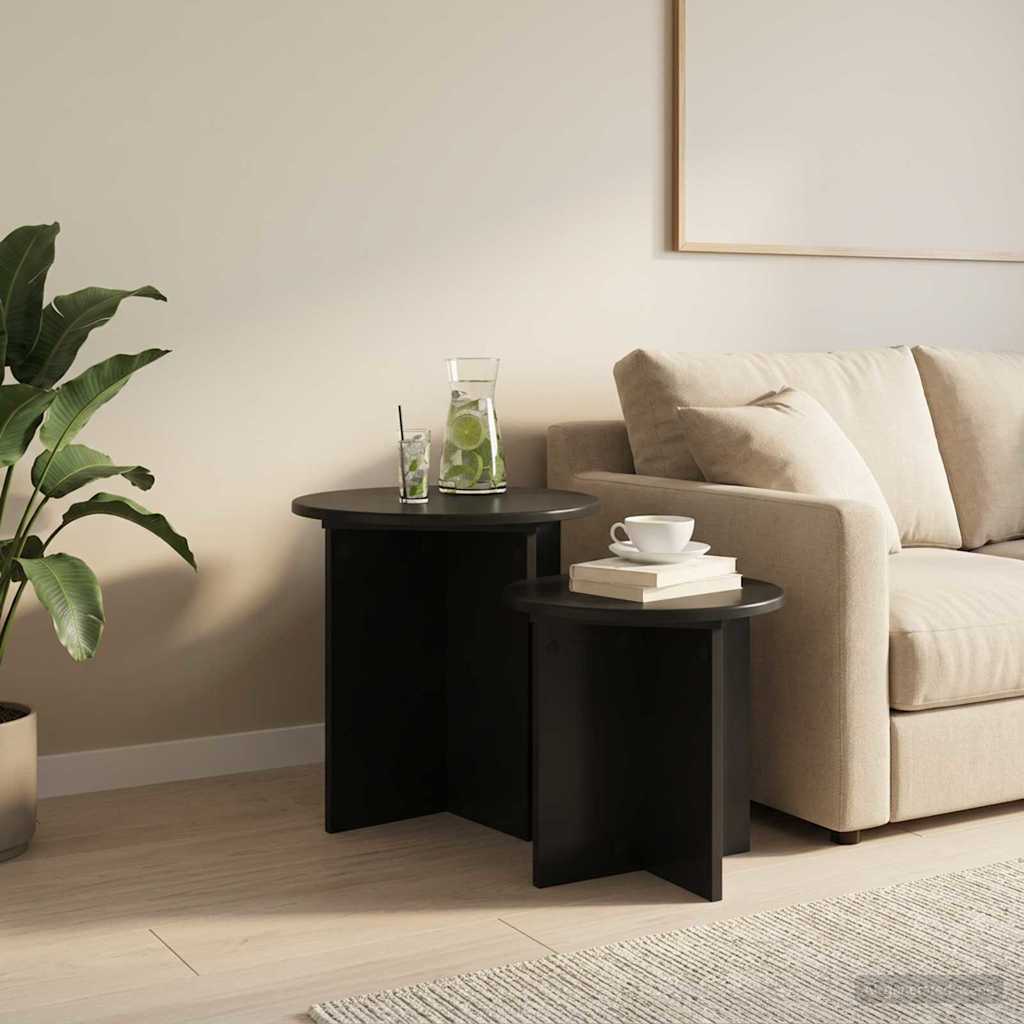 Side Table Set 2 pcs Black Oak Ø 45 x 45 cm Engineered Wood