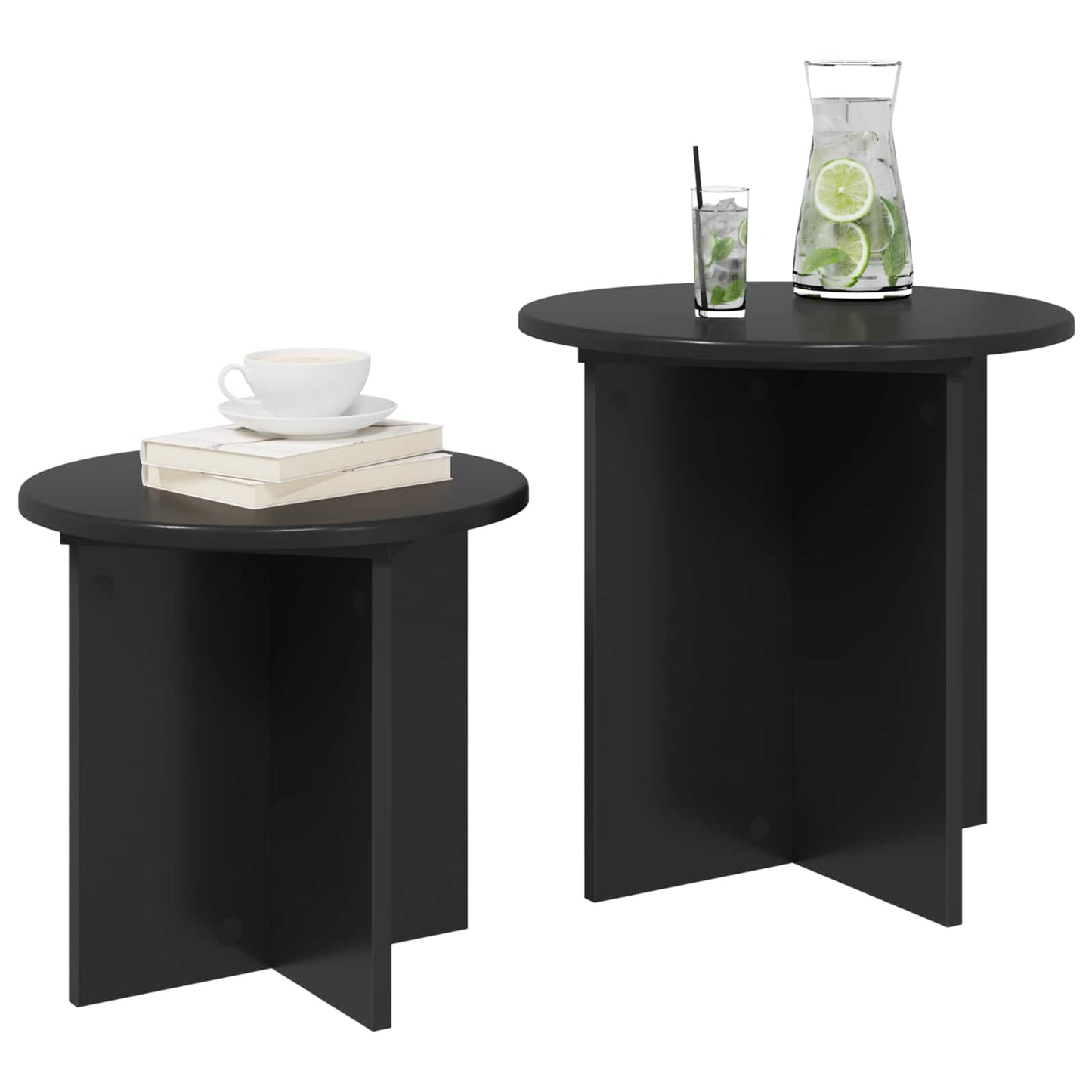 Side Table Set 2 pcs Black Oak Ø 45 x 45 cm Engineered Wood