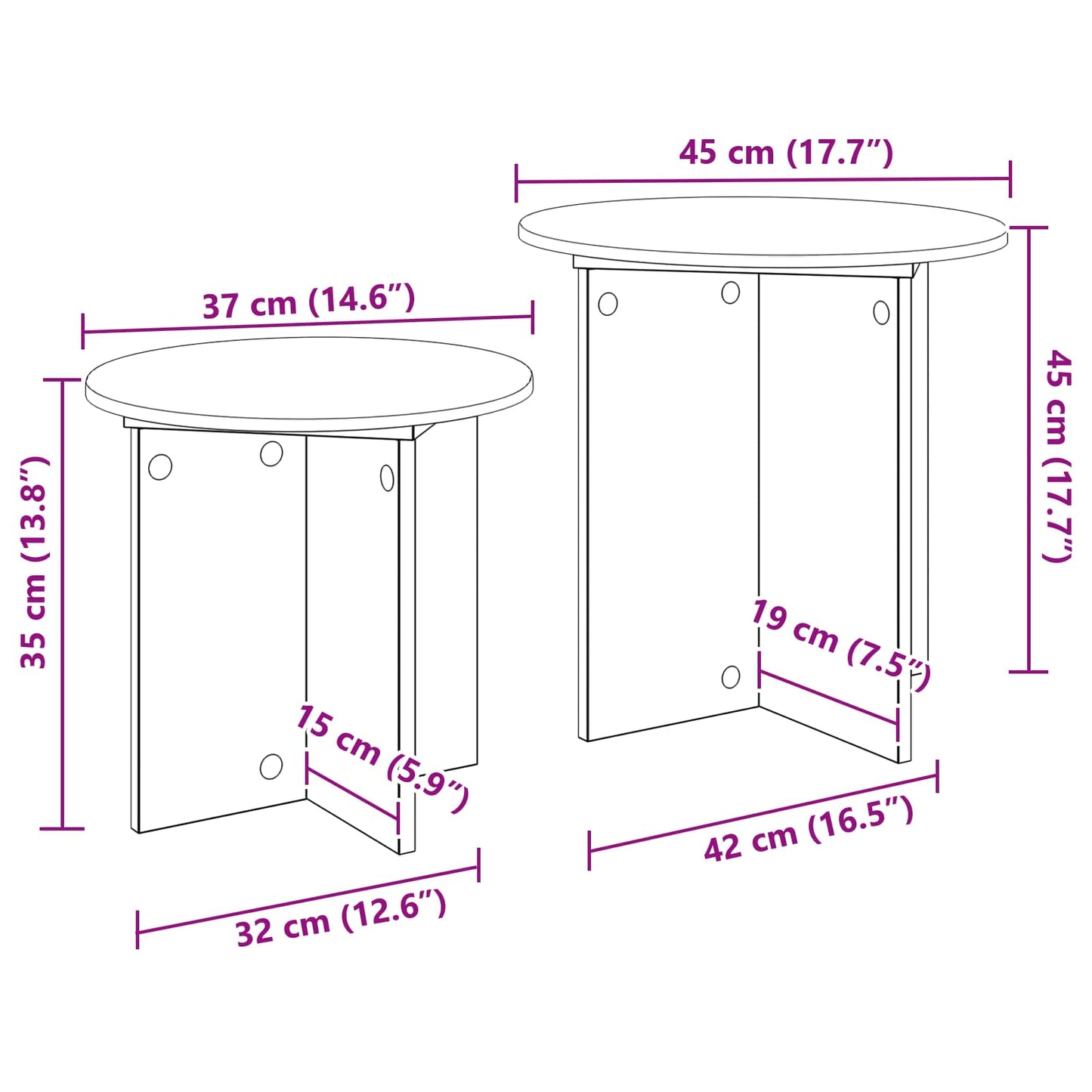 Side Table Set 2 pcs Black Oak Ø 45 x 45 cm Engineered Wood