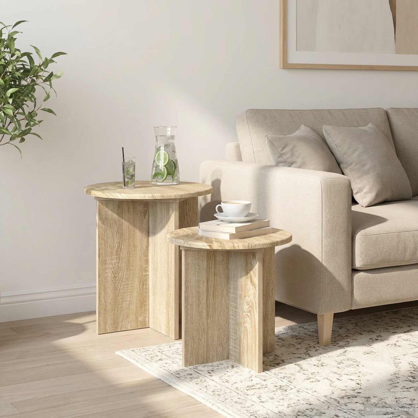Side Table Set 2 pcs Sonoma Oak Ø 45 x 45 cm Engineered Wood