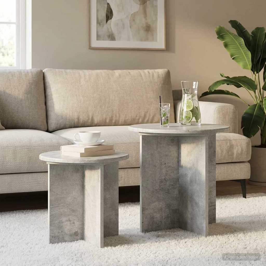 Side Table Set 2 pcs Concrete Grey Ø 45 x 45 cm Engineered Wood