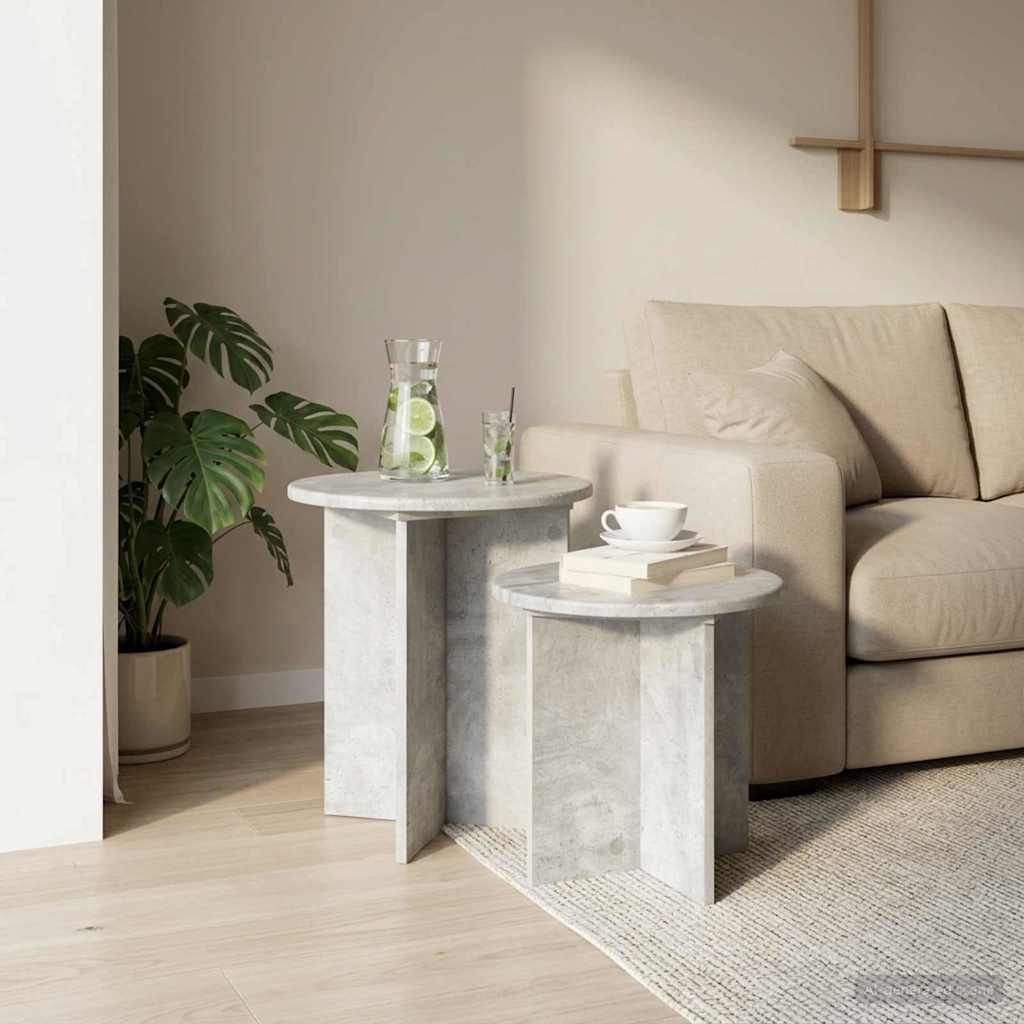 Side Table Set 2 pcs Concrete Grey Ø 45 x 45 cm Engineered Wood