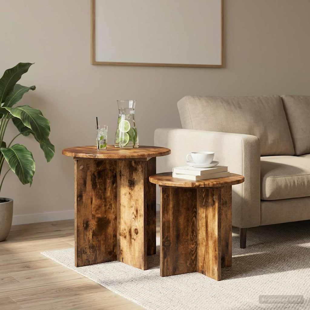 Side Table Set 2 pcs Smoked Oak Engineered Wood