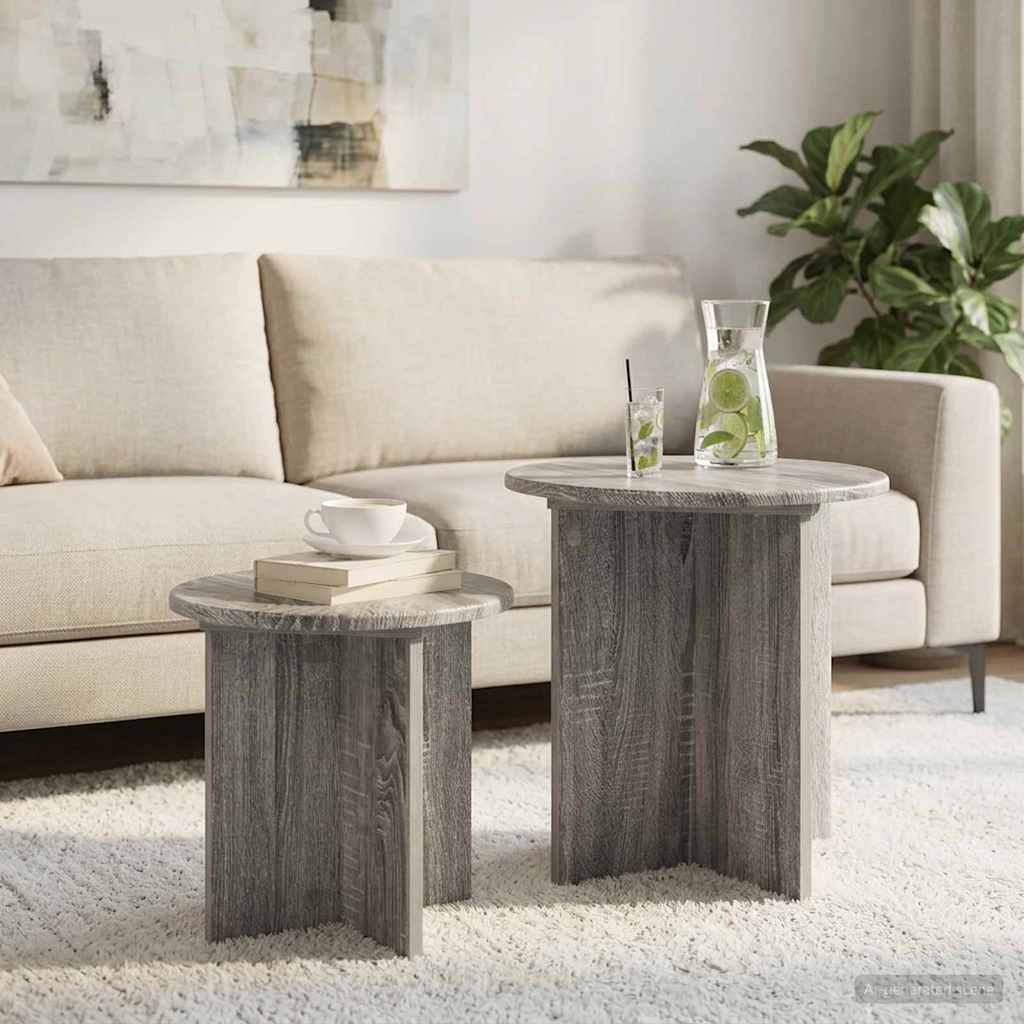 Side Table Set 2 pcs Grey Sonoma Ø 45 x 45 cm Engineered Wood