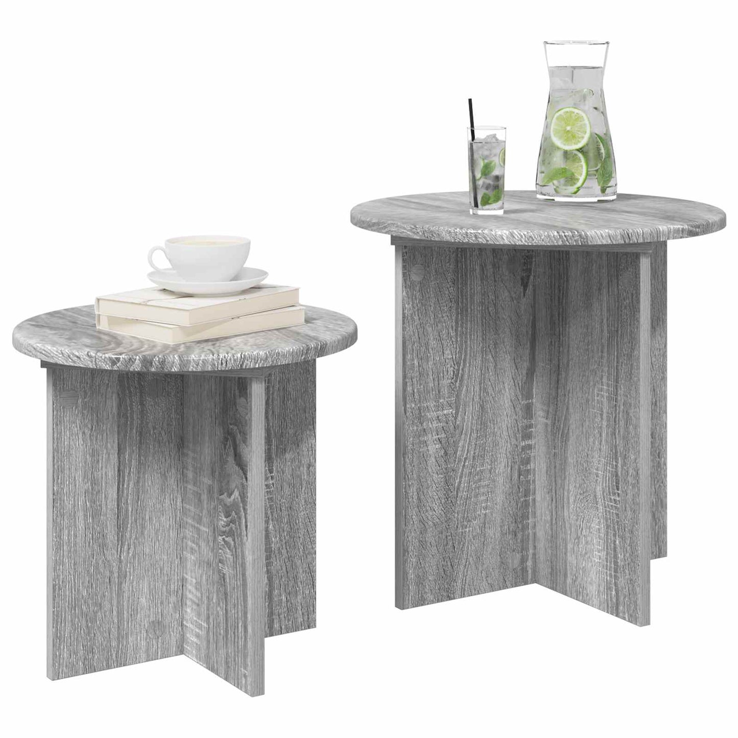 Side Table Set 2 pcs Grey Sonoma Ø 45 x 45 cm Engineered Wood