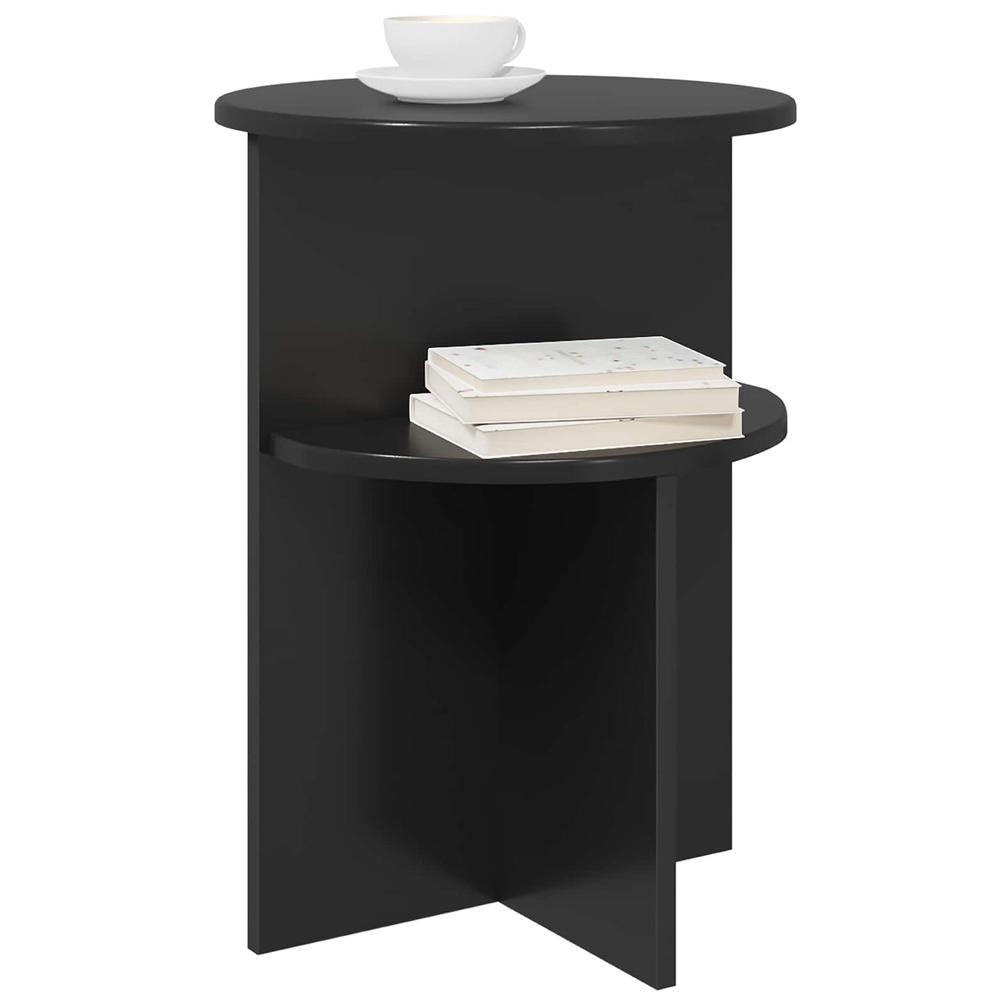 Side Table Black Oak Ø 39.5 x 55 cm Engineered Wood