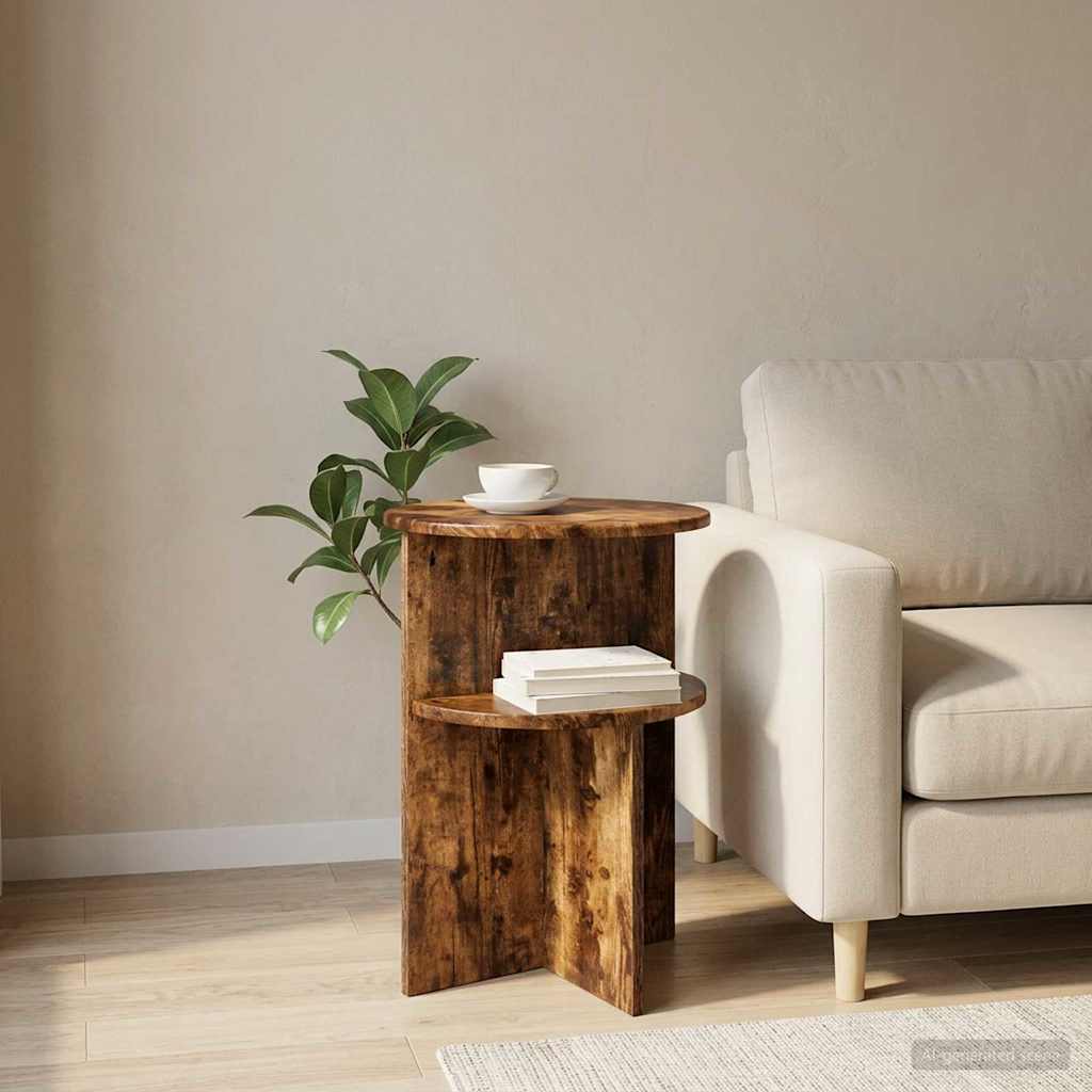 Side Table Smoked Oak Ø 39.5 x 55 cm Engineered Wood