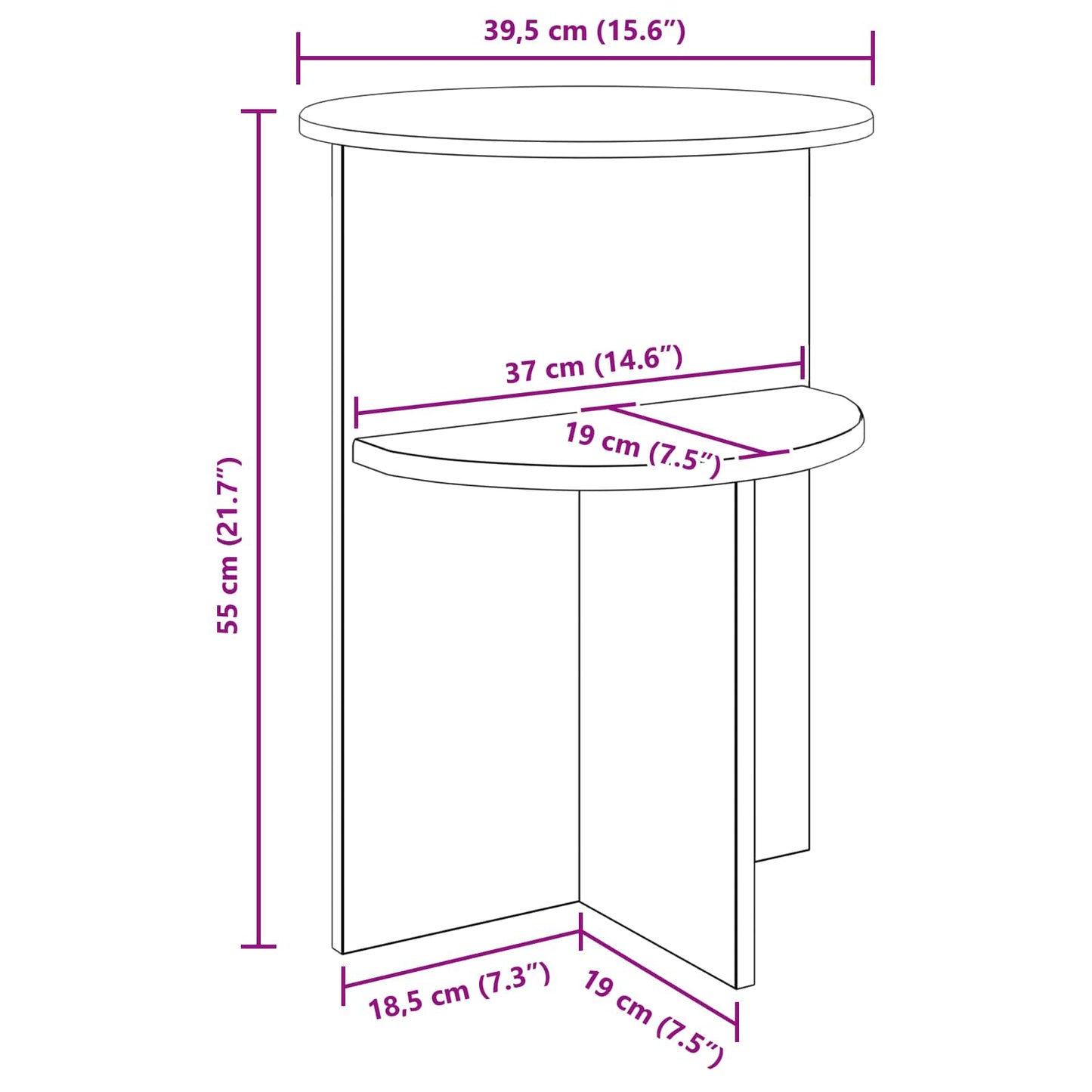 Side Table Grey Sonoma Ø 39.5 x 55 cm Engineered Wood