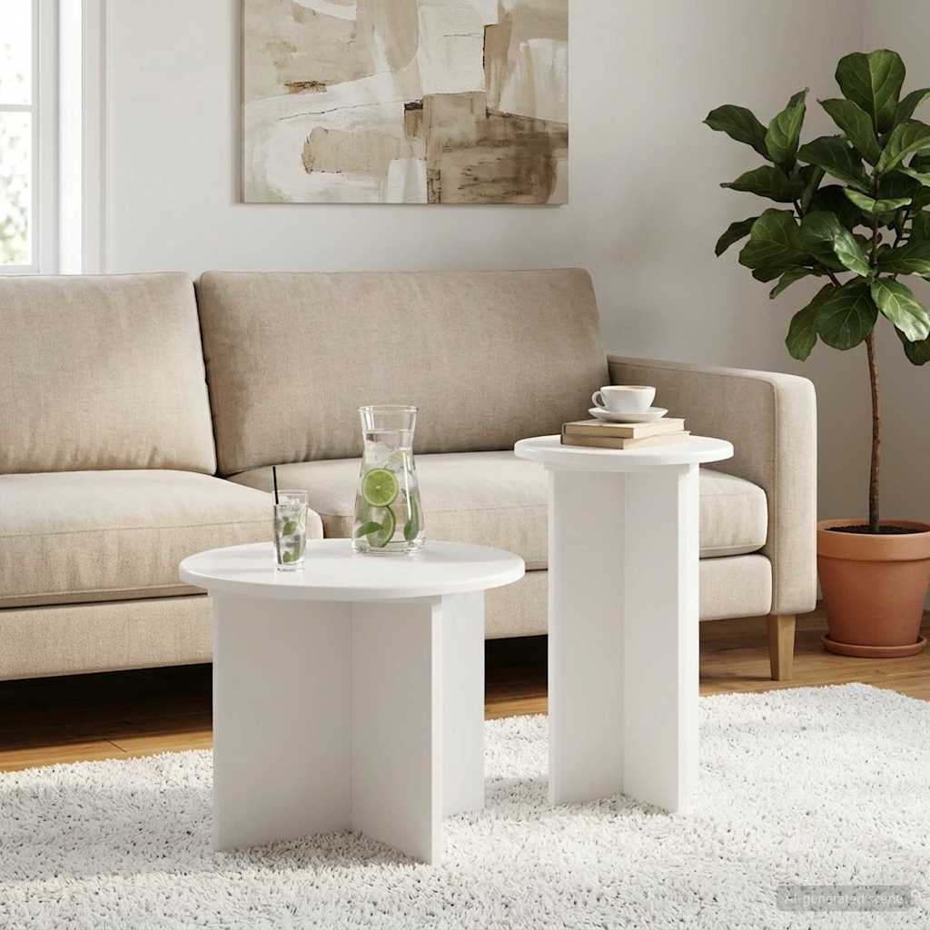 Side Table Set 2 pcs White Ø 45 x 35 cm Engineered Wood
