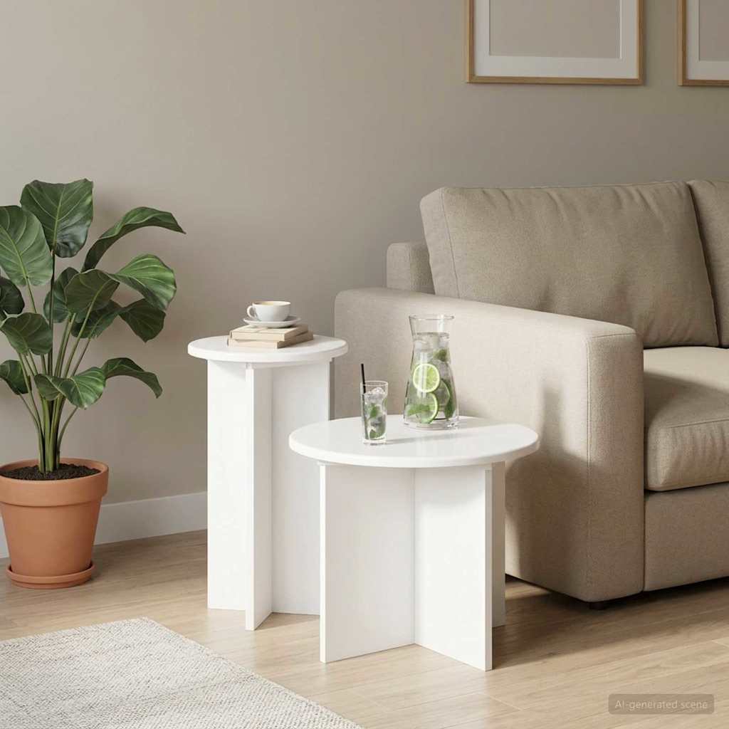 Side Table Set 2 pcs White Ø 45 x 35 cm Engineered Wood