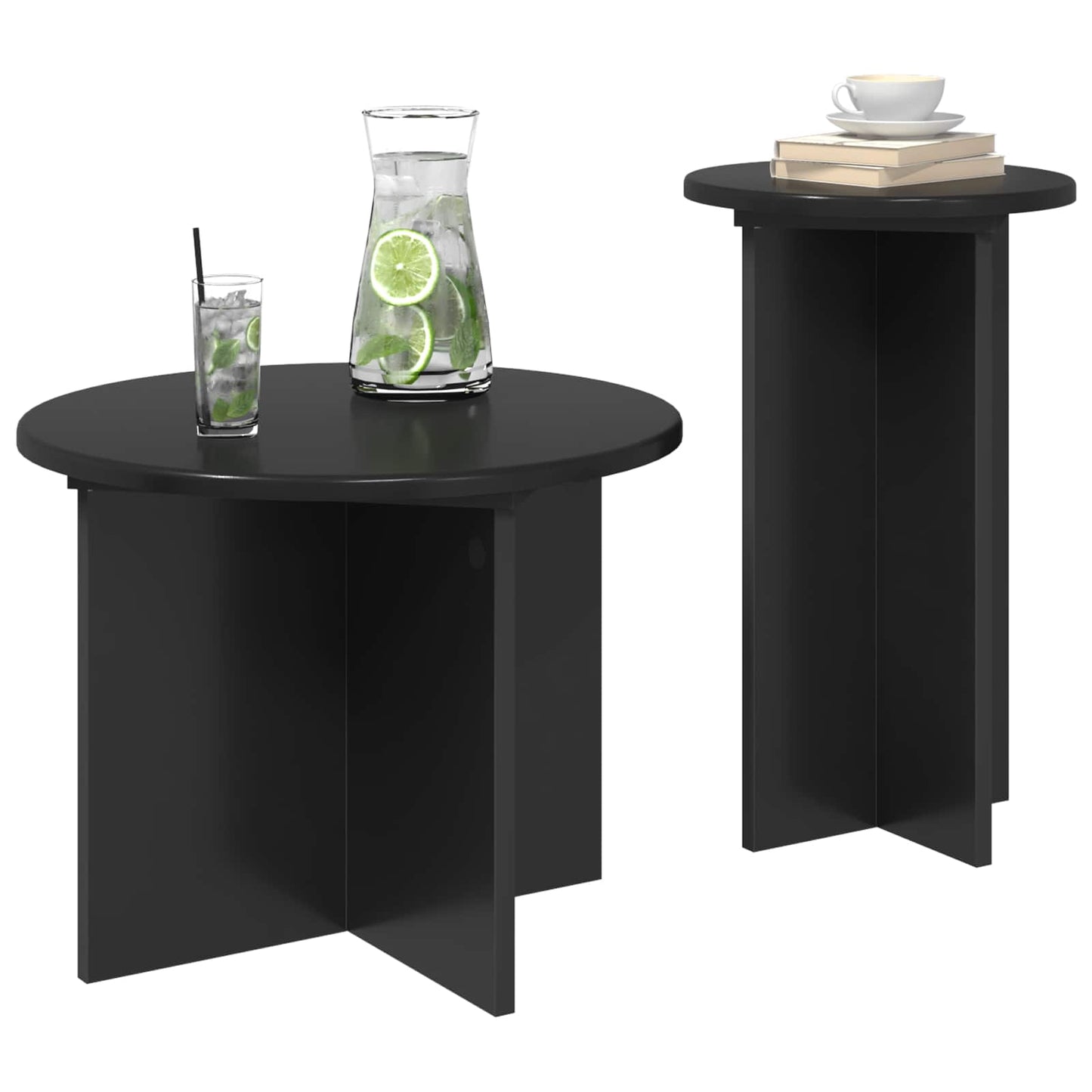 Side Table Set with Storage 2 pcs Black Oak Engineered Wood