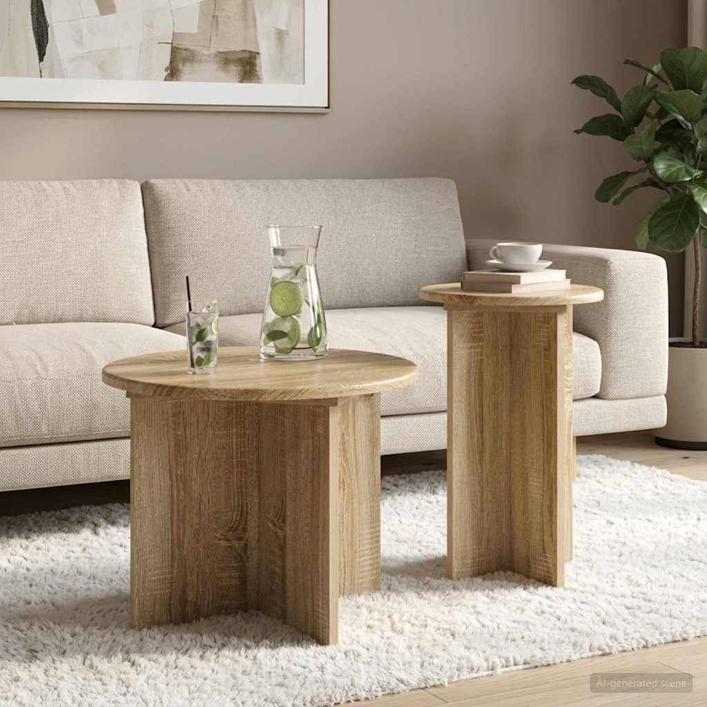 Side Table Set 2 pcs Sonoma Oak Ø 45 x 35 cm Engineered Wood