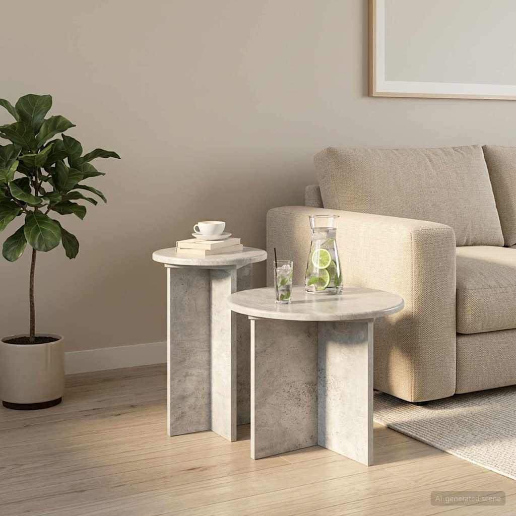 Side Table Set 2 pcs Concrete Grey Ø 45 x 35 cm Engineered Wood