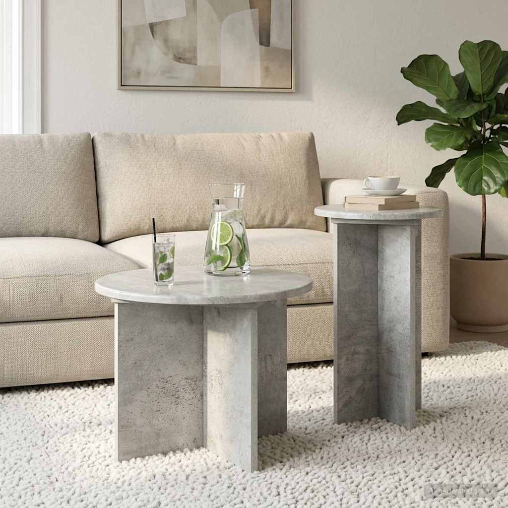 Side Table Set 2 pcs Concrete Grey Ø 45 x 35 cm Engineered Wood