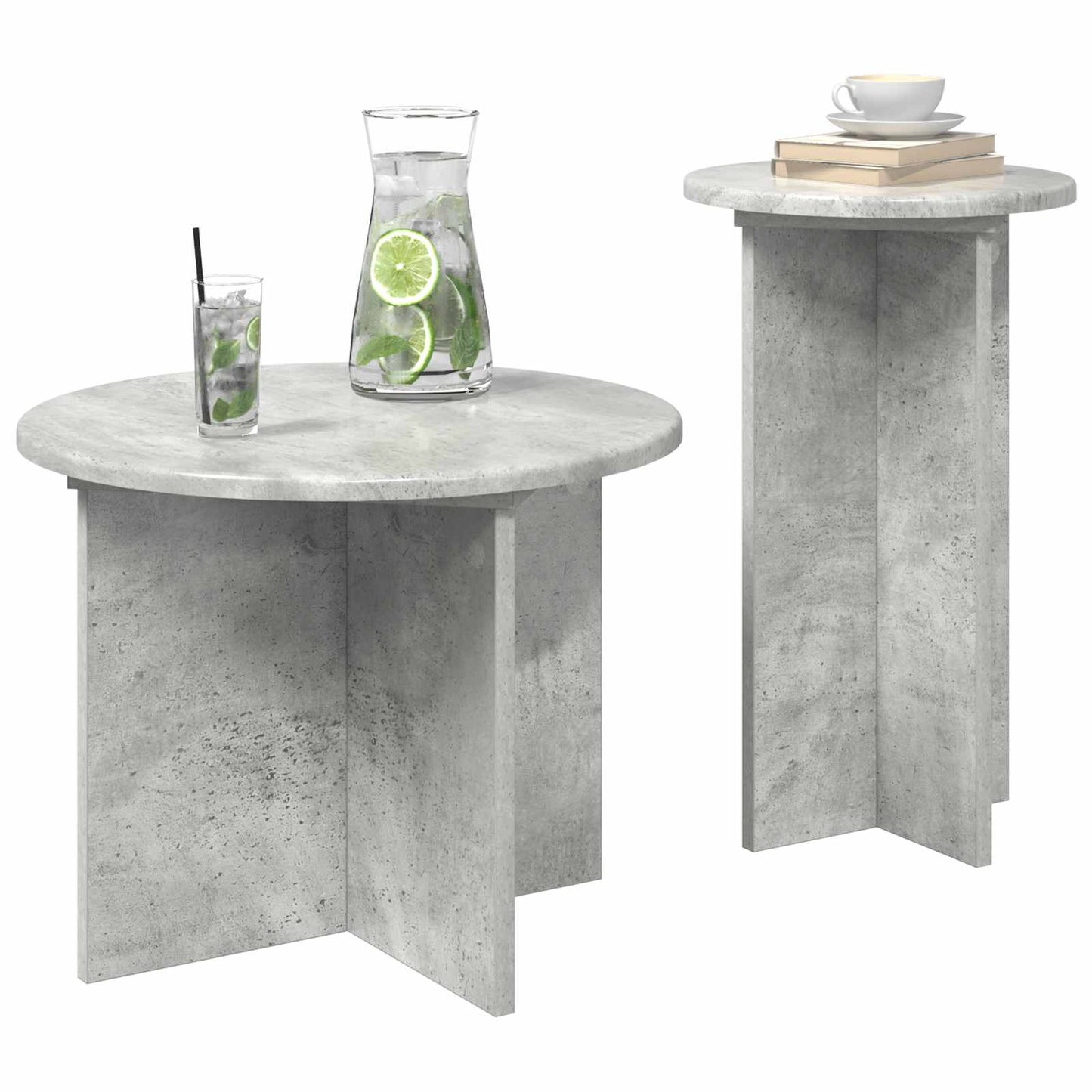 Side Table Set 2 pcs Concrete Grey Ø 45 x 35 cm Engineered Wood