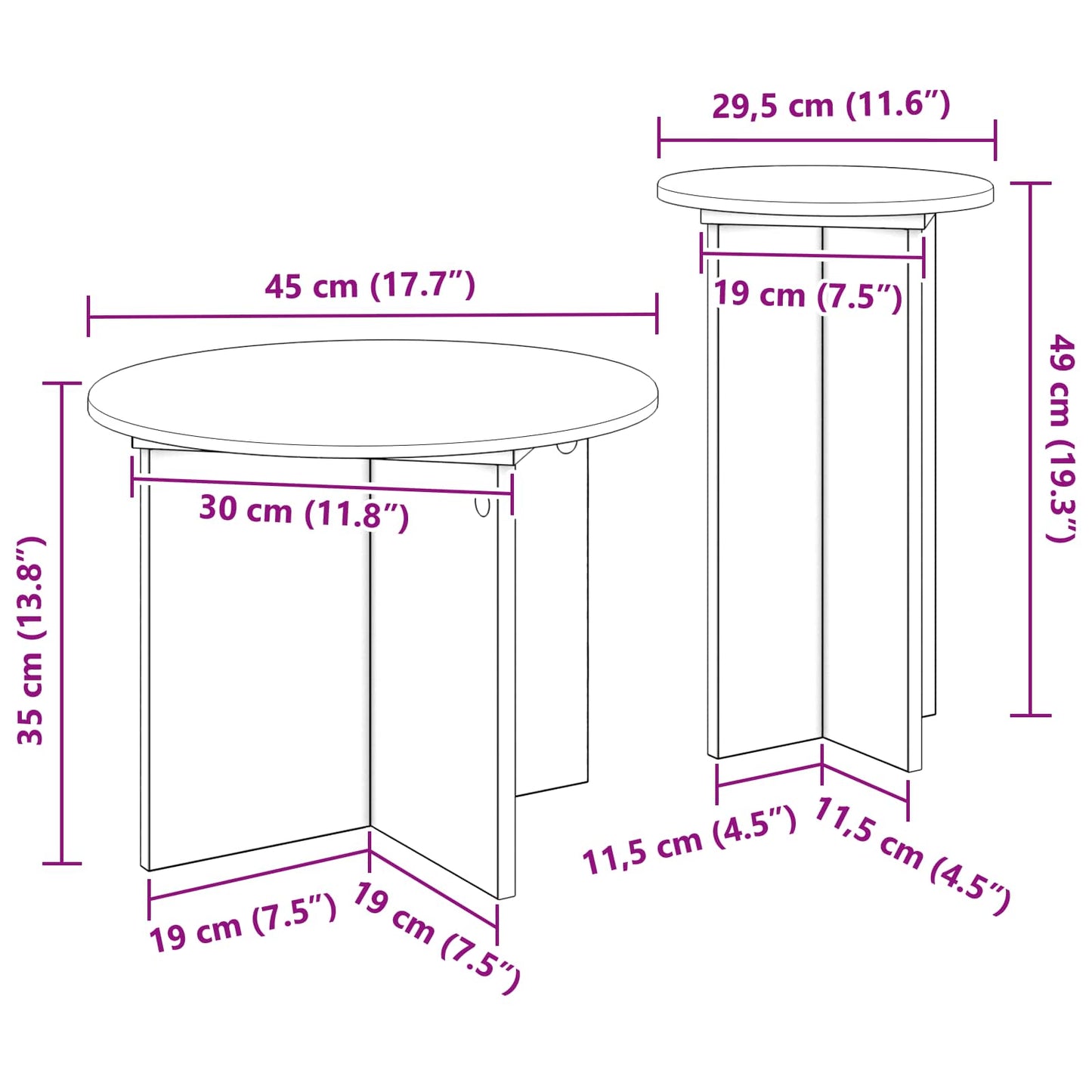 Side Table Set 2 pcs Concrete Grey Ø 45 x 35 cm Engineered Wood