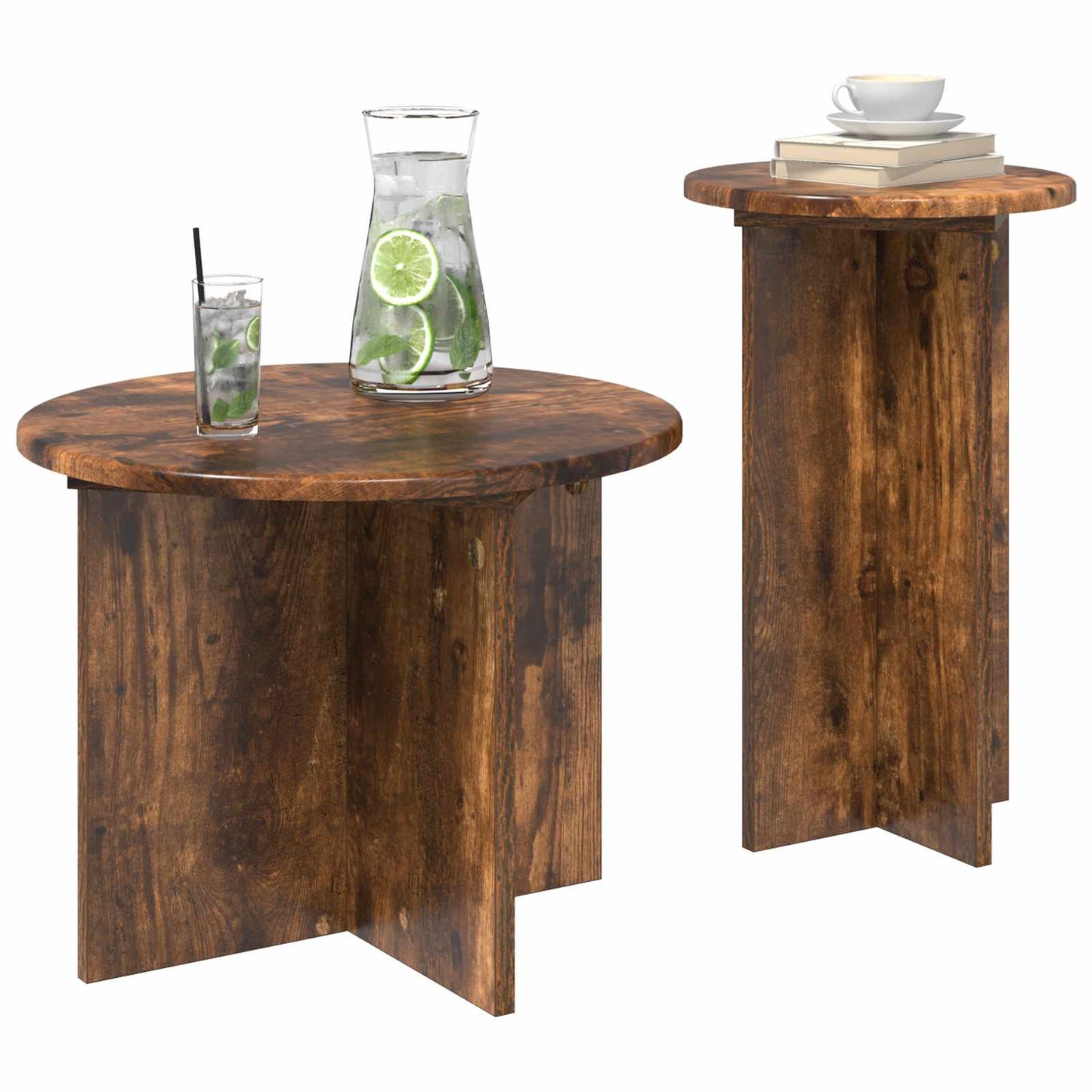 Side Table Set with Storage 2 pcs Smoked Oak Engineered Wood
