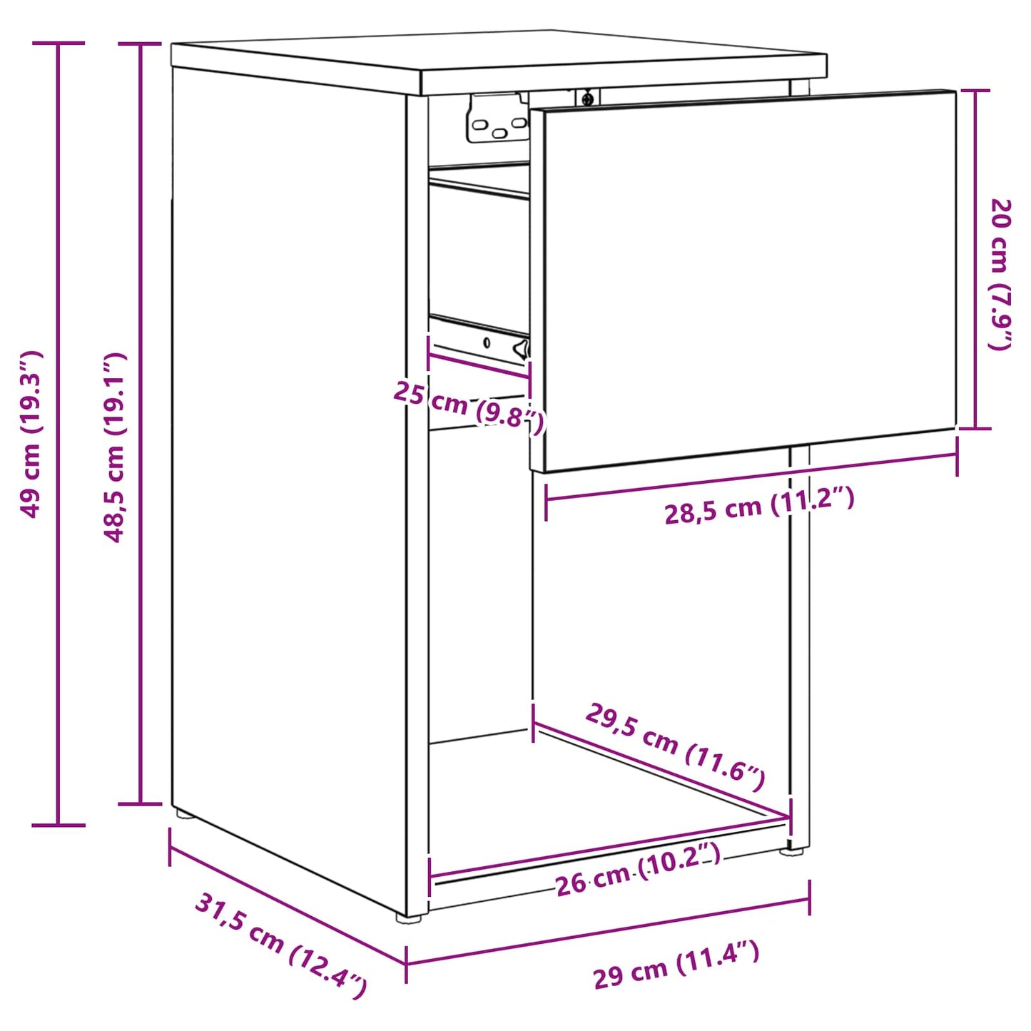 Bed Cabinet Concrete Grey 29 x 31.5 x 49 cm Engineered Wood