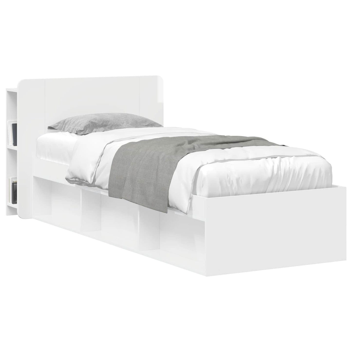 Headboard Cabinet with Storage High Gloss White Engineered Wood