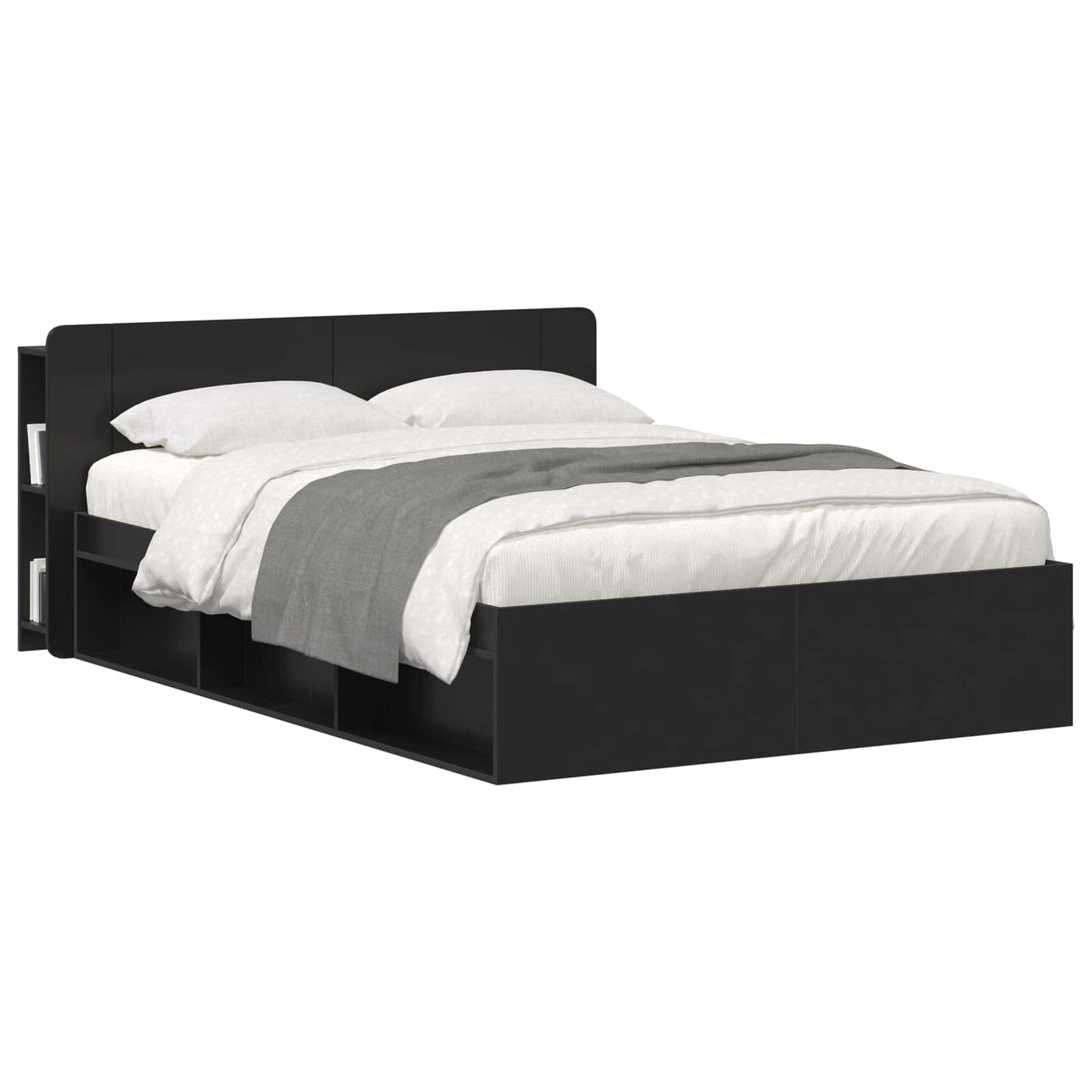 Headboard Cabinet with Storage Black Engineered Wood